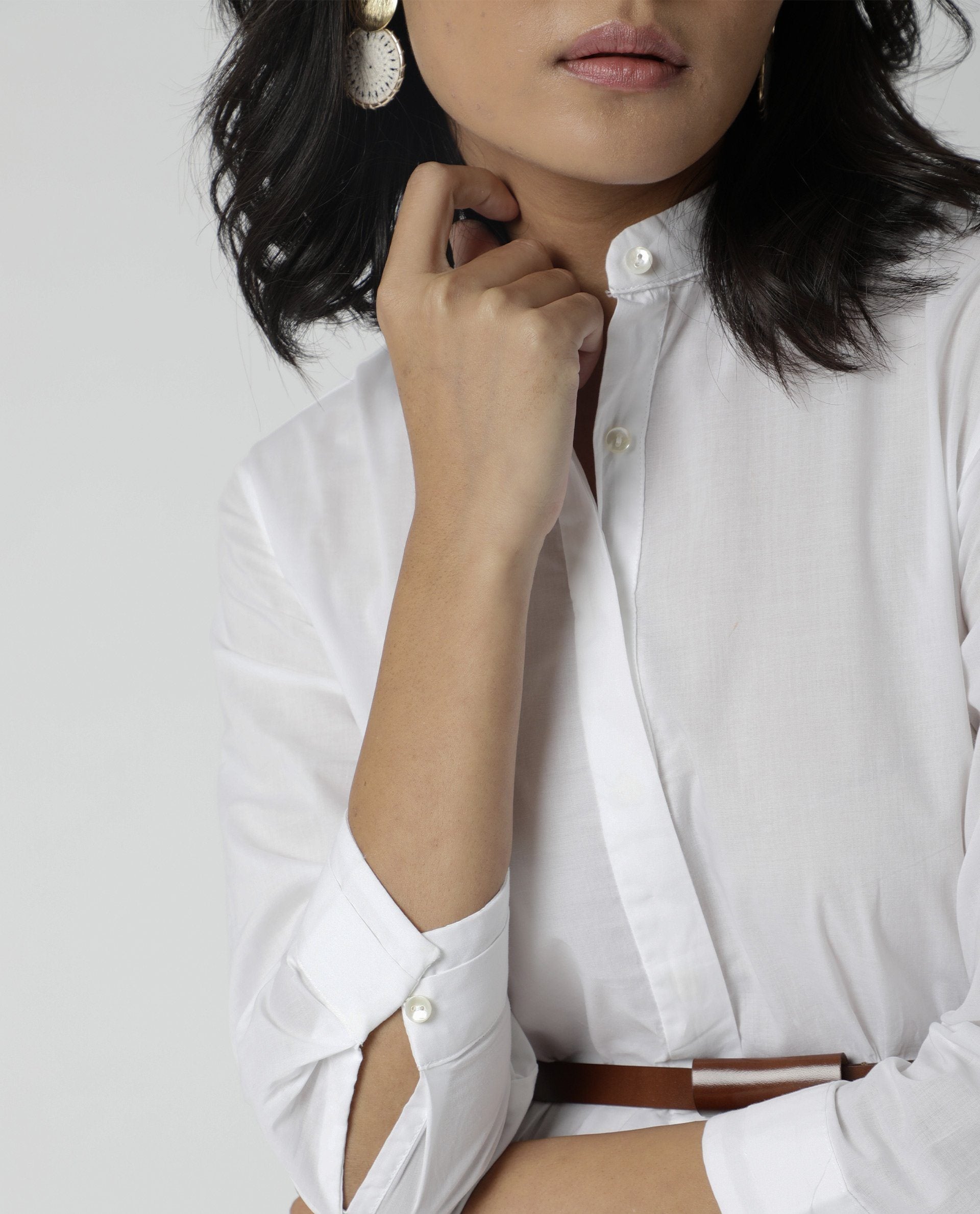 Rareism Women Krepe White Dress Short Sleeves Solid