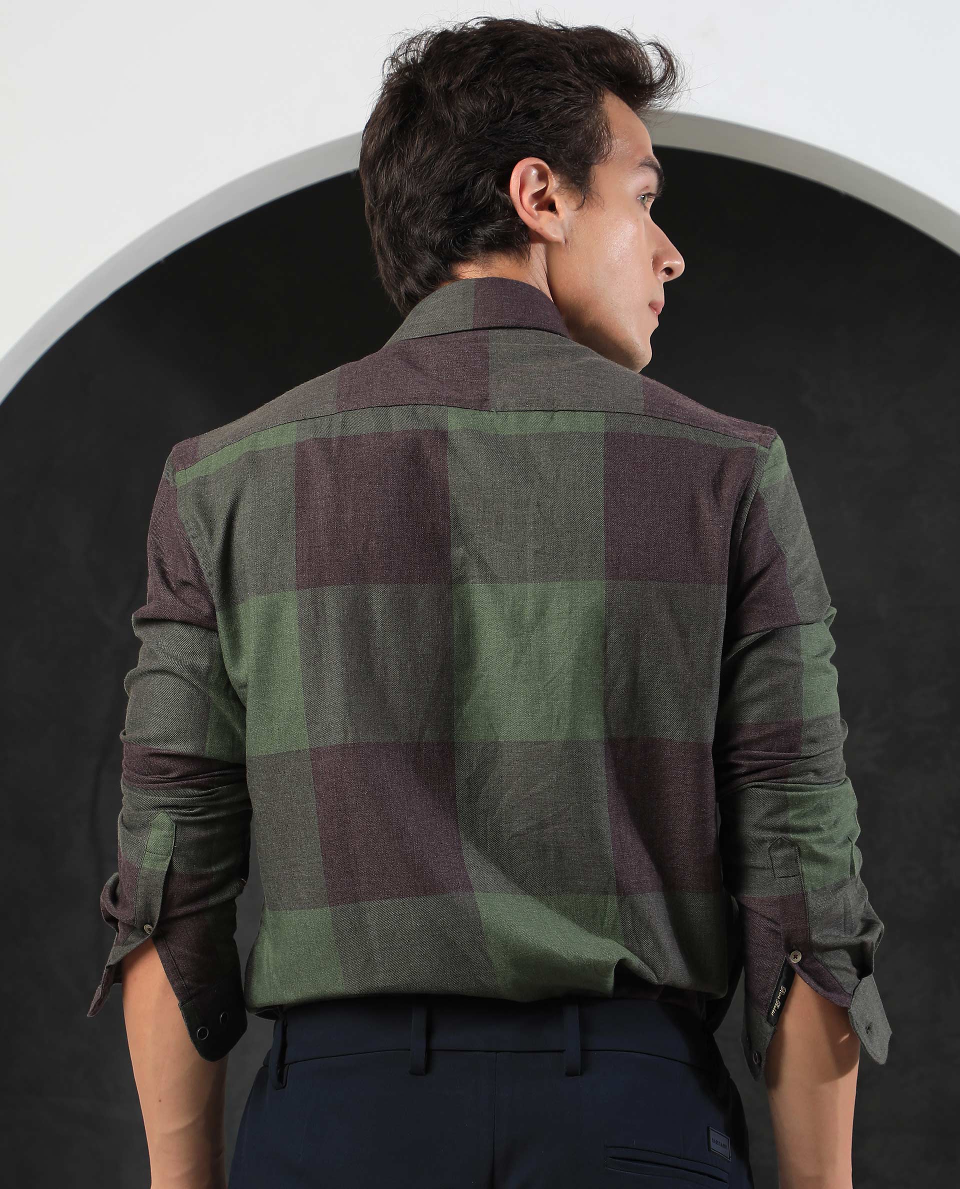 Rare Rabbit Men's Beavers Olive Cotton Polyester Fabric Full Sleeves Twill Checks Shirt