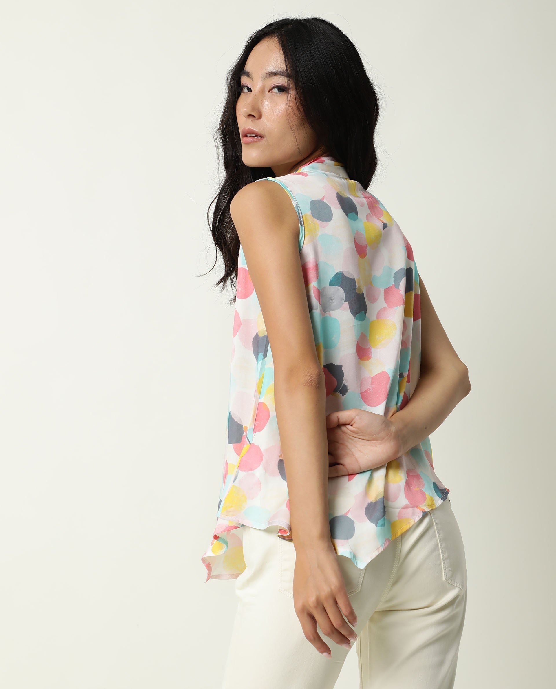 Rareism Womens Isro Pink Top Modal Fabric Regular Fit Sleeveless Mandarin Neck