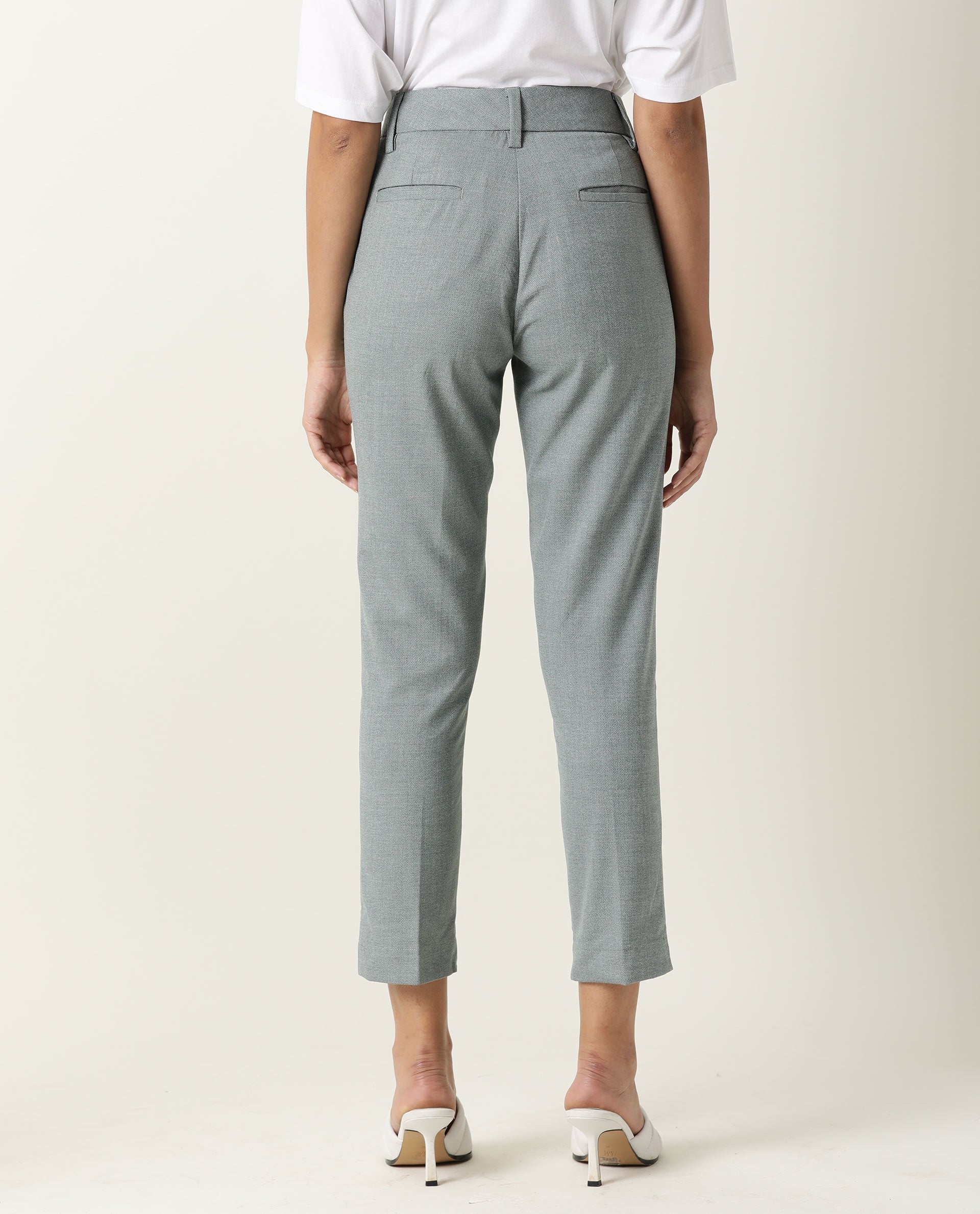 Rareism Women Ophilia Green Trousers Cotton Poly Fabric Full Sleeves Button Closure Solid