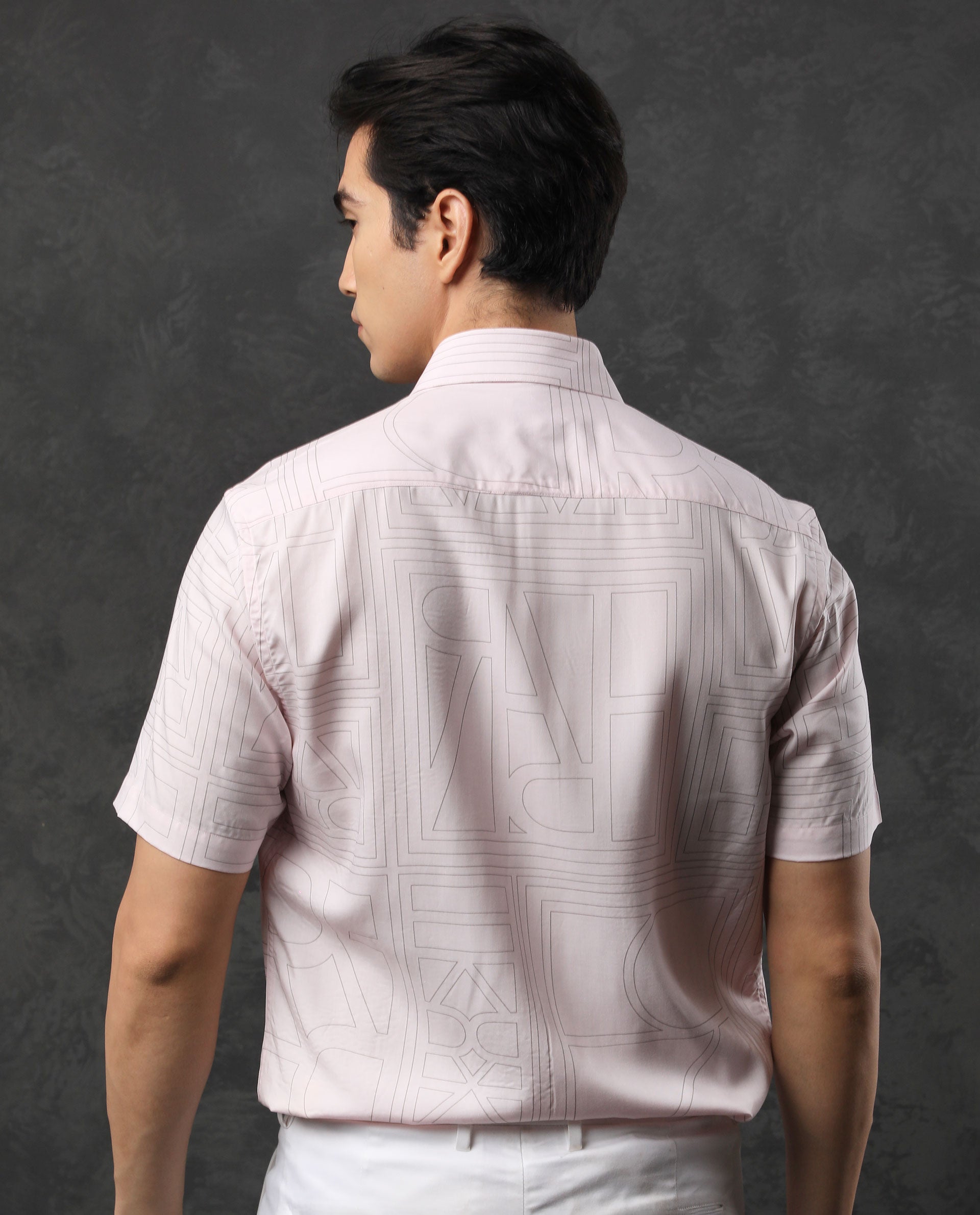 RARE RABBIT MEN'S MALFOR SS PASTEL PINK SHIRT SHORT SLEEVES COLLARED NECK PRINT