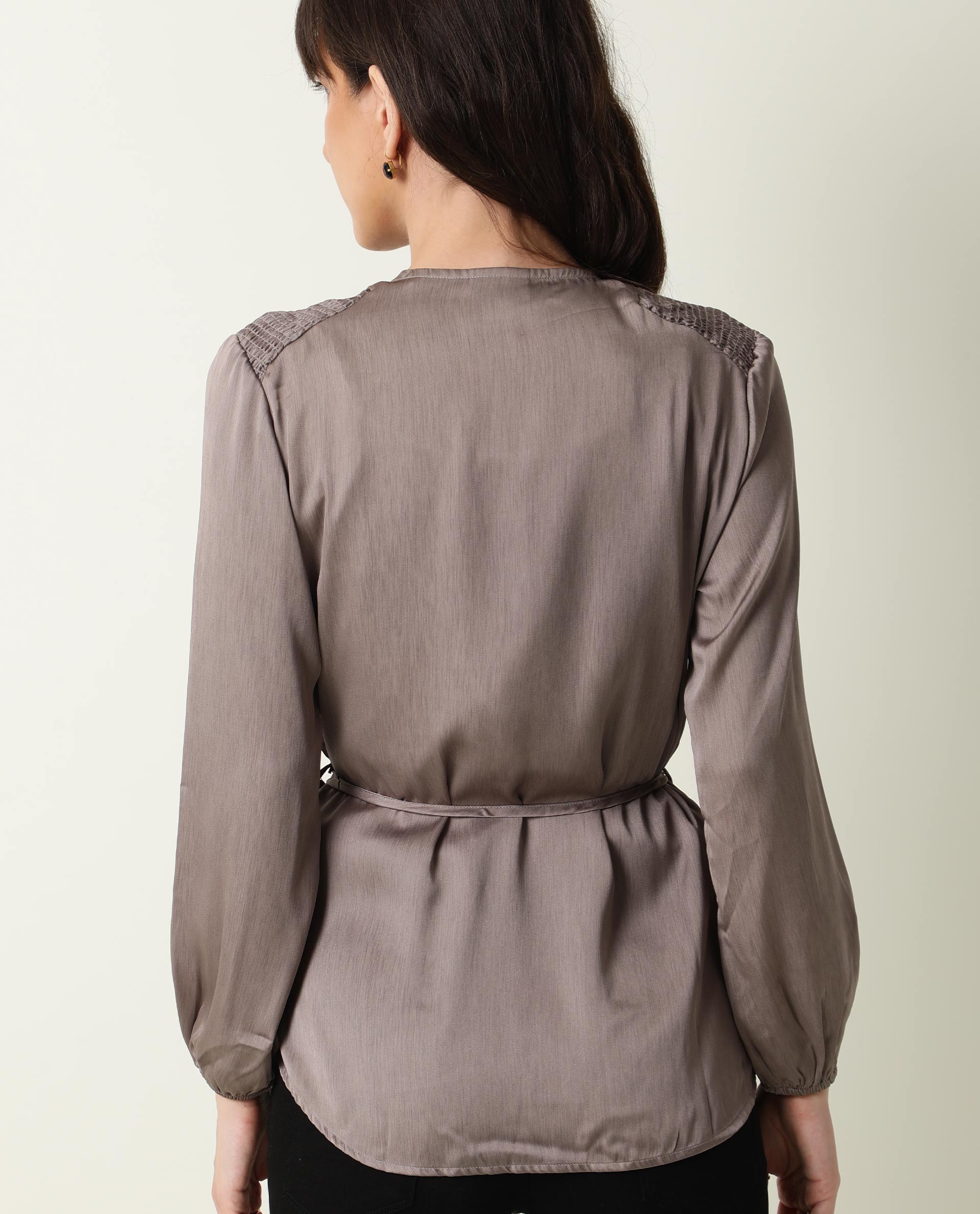 Rareism Womens Hallo Beige Outer Wear Polyester Fabric Relaxed Fit Balloon Sleeve