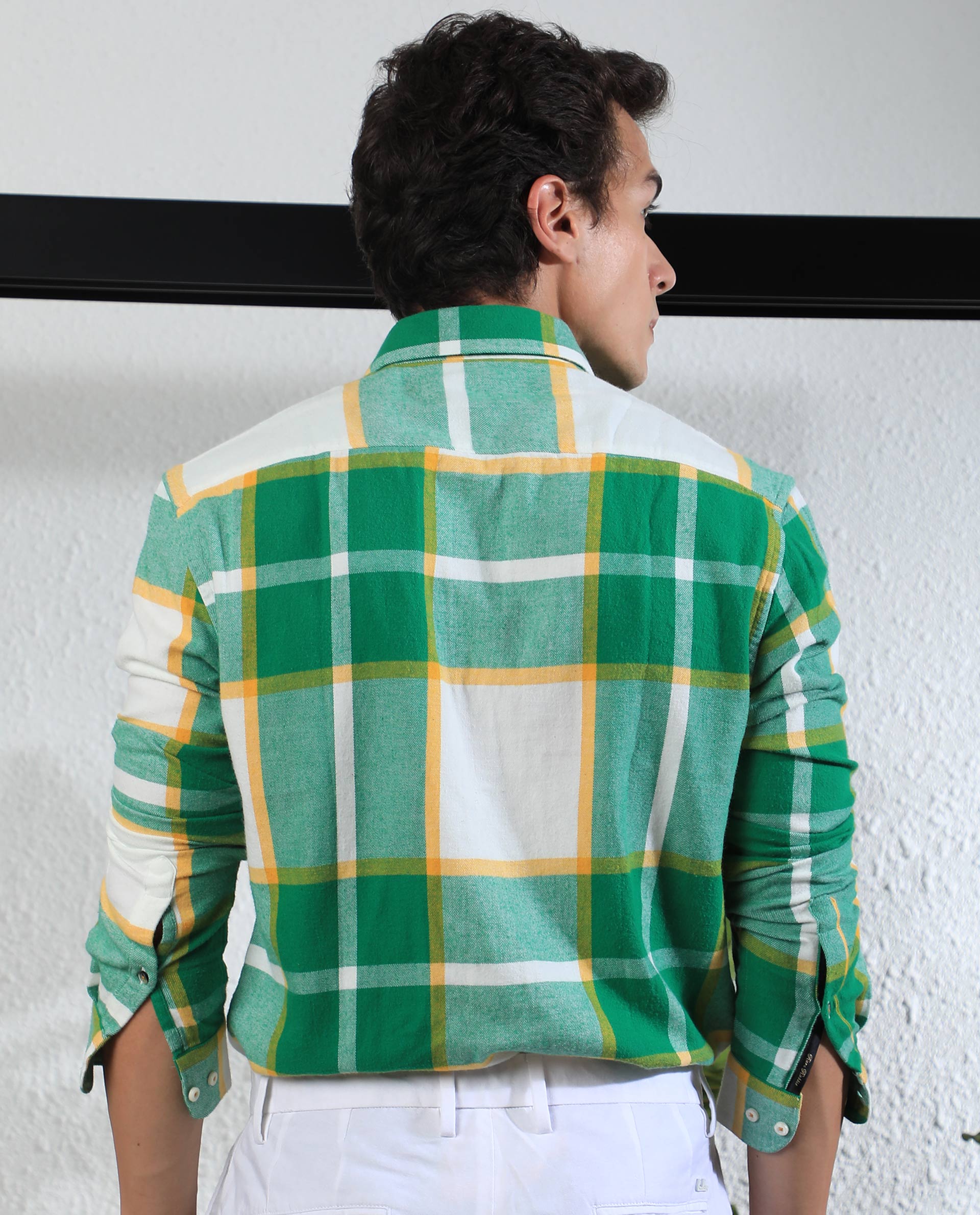 Rare Rabbit Men's Rayo Green Cotton Fabric Full Sleeves Twill Checks Shirt