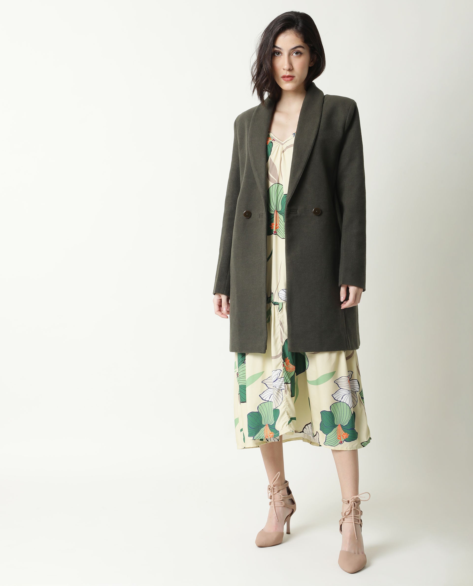 Rareism Women Etana Off White Deep U Neck With Double Spaghetti Straps And Pockets Midi Dress