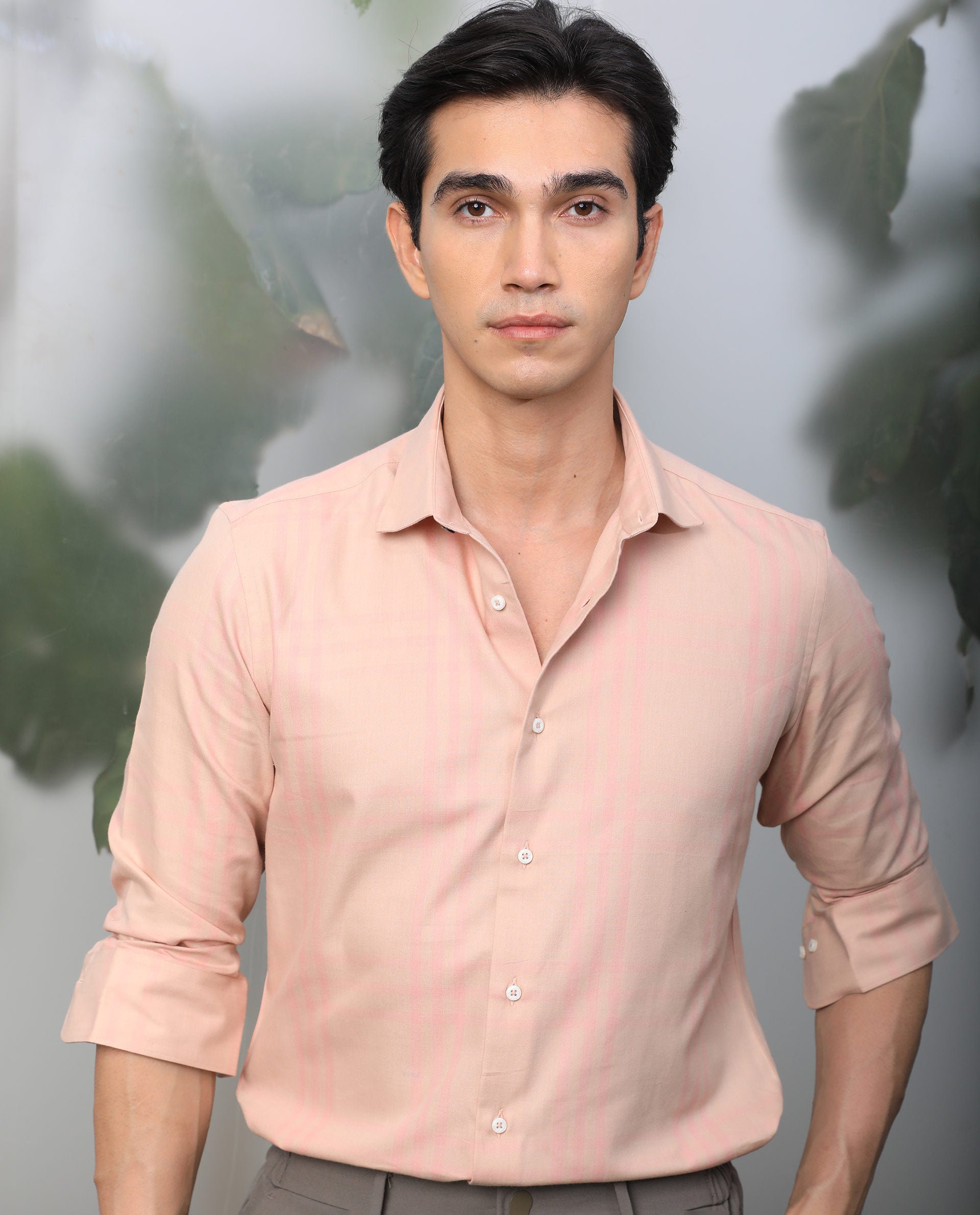 Rare Rabbit Men's Carnet Dusky Pink Cotton Polyester Fabric Full Sleeves Checks Shirt