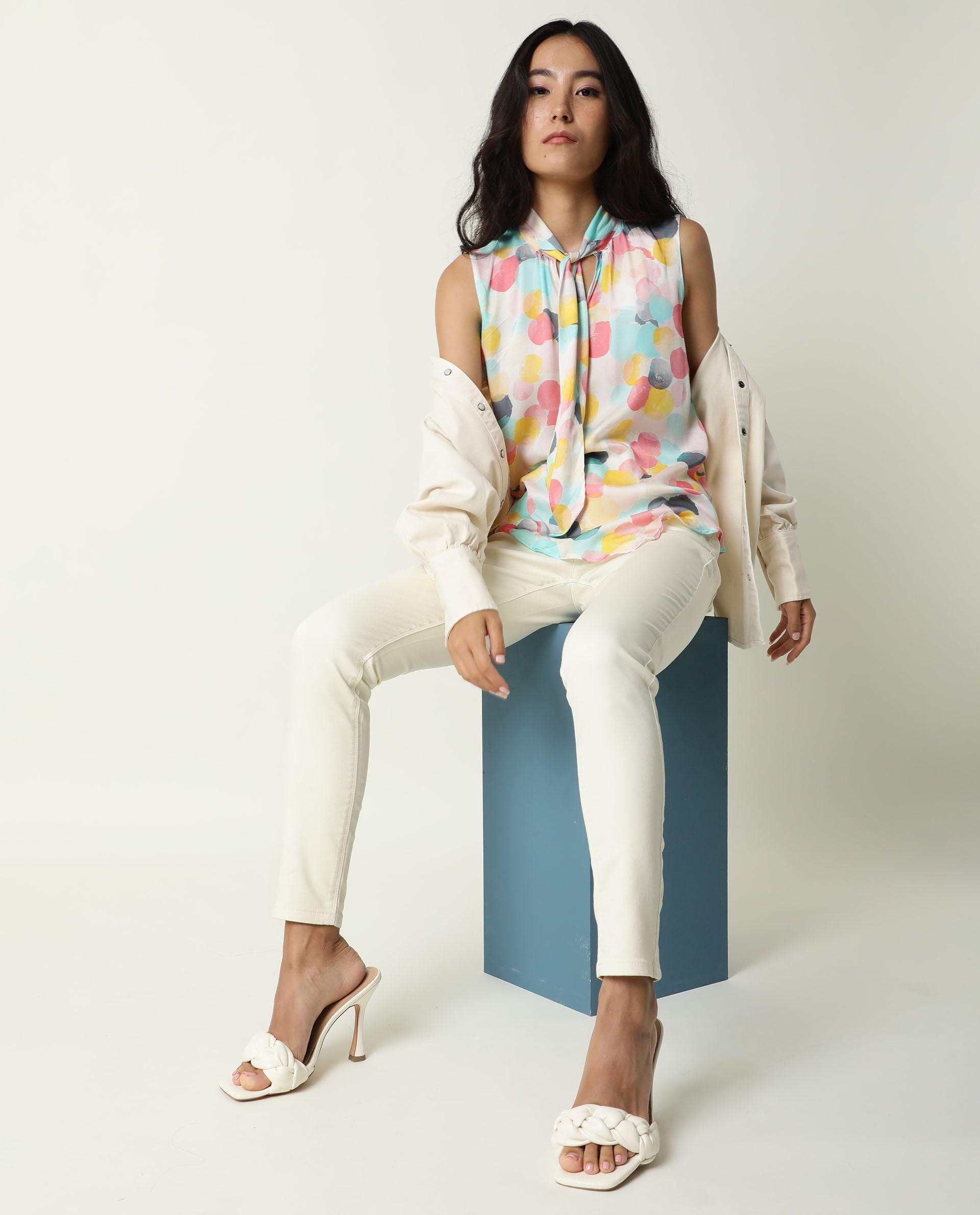 Rareism Womens Isro Pink Top Modal Fabric Regular Fit Sleeveless Mandarin Neck