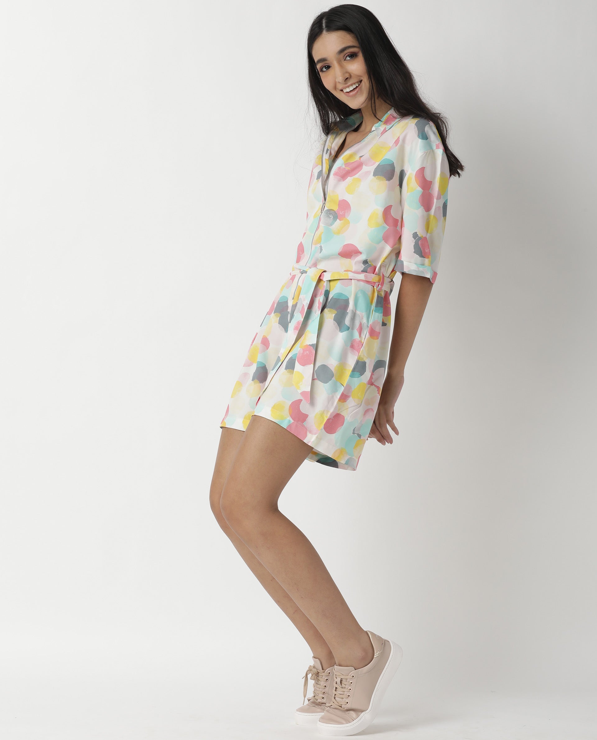 Rareism Womens Bro Pink Jumpsuit Viscose Fabric Regular Fit Half Sleeve Round Neck