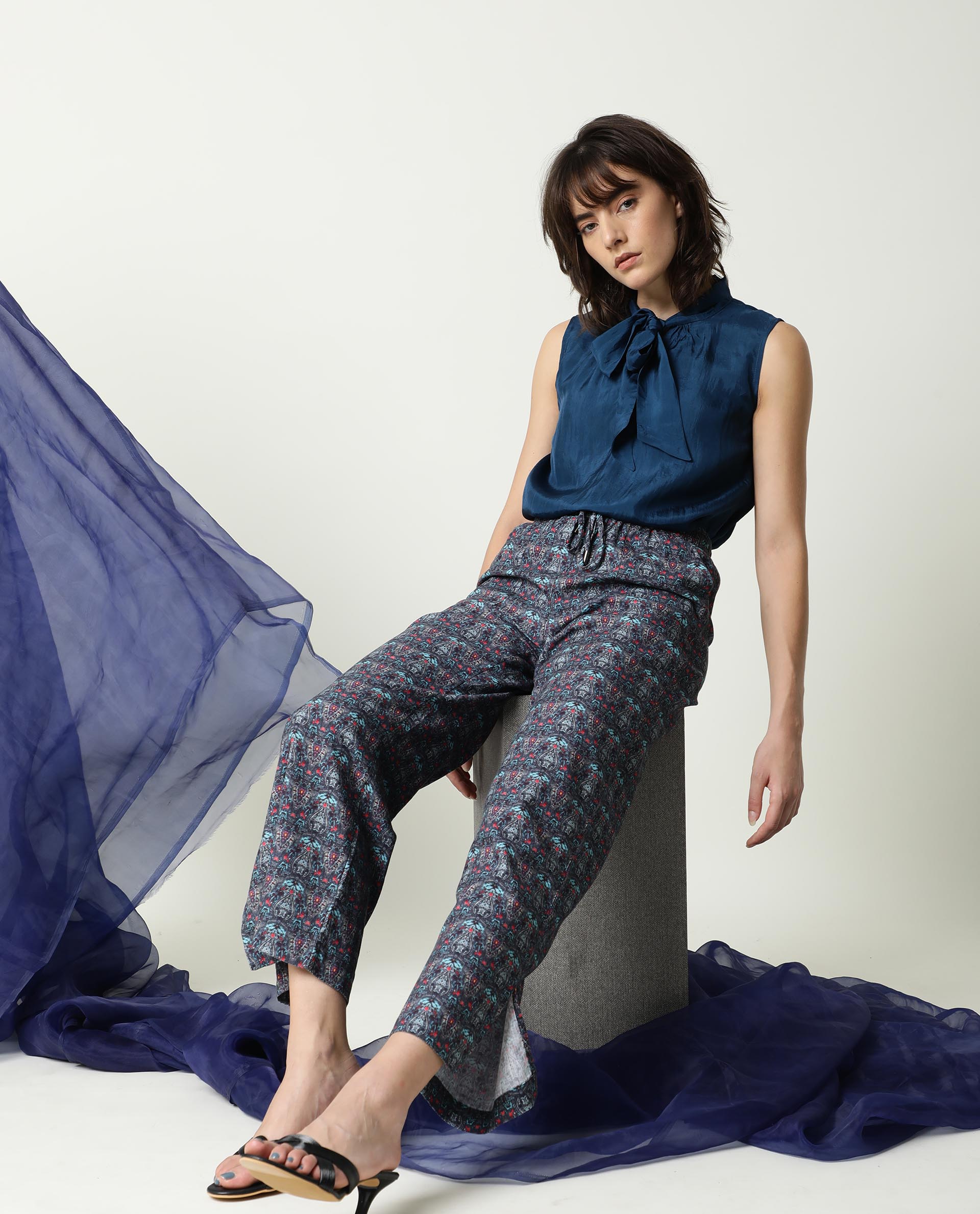 Rareism Womens Mac Petrol Top Viscose Fabric Sleeveless Tie Up