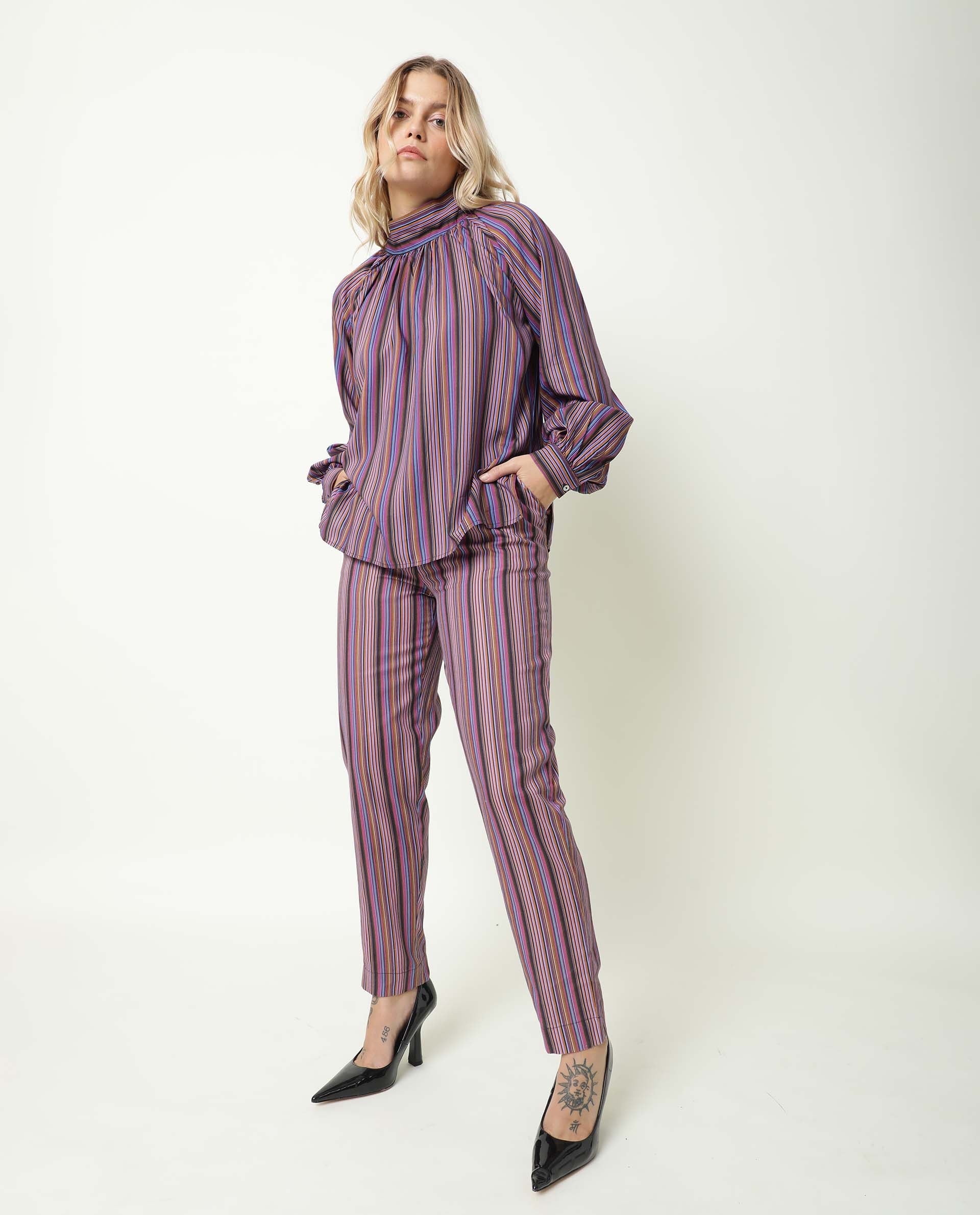 Rareism Womens Autumn Multi Color Top Polycotton Fabric Full Sleeves High Neck