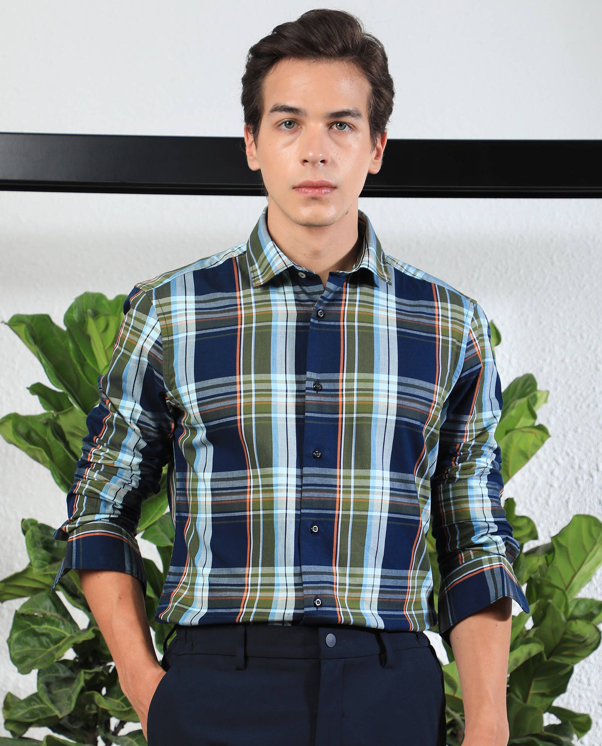 Rare Rabbit Men's Assis Green Cotton Fabric Full Sleeves Checks Shirt