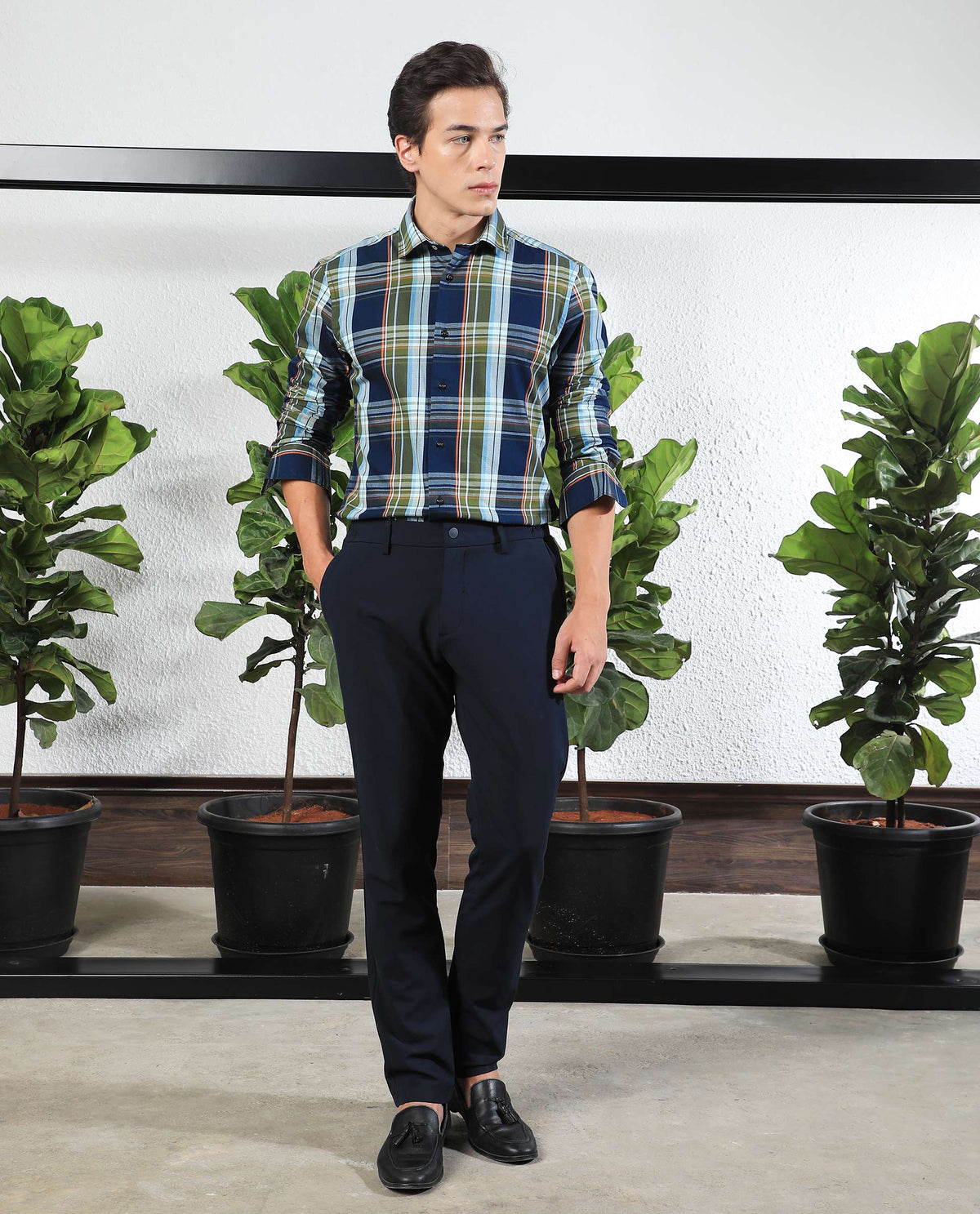 Rare Rabbit Men's Assis Green Cotton Fabric Full Sleeves Checks Shirt