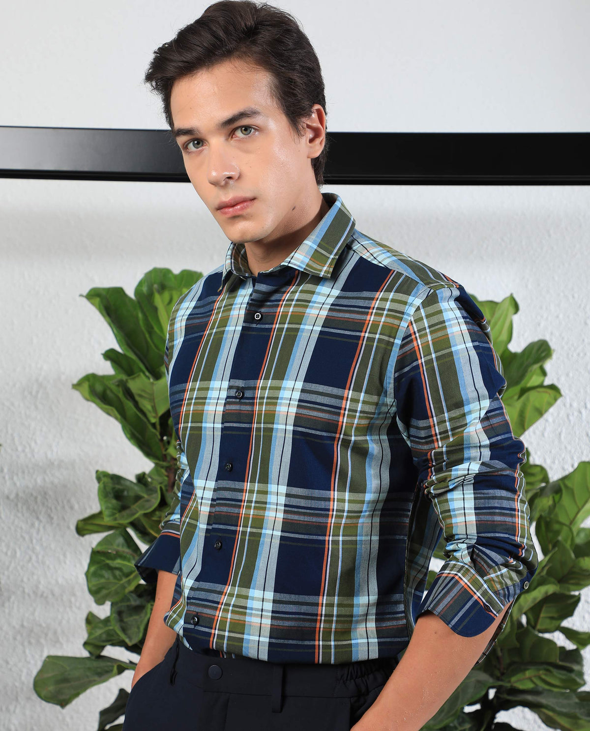 Rare Rabbit Men's Assis Green Cotton Fabric Full Sleeves Checks Shirt