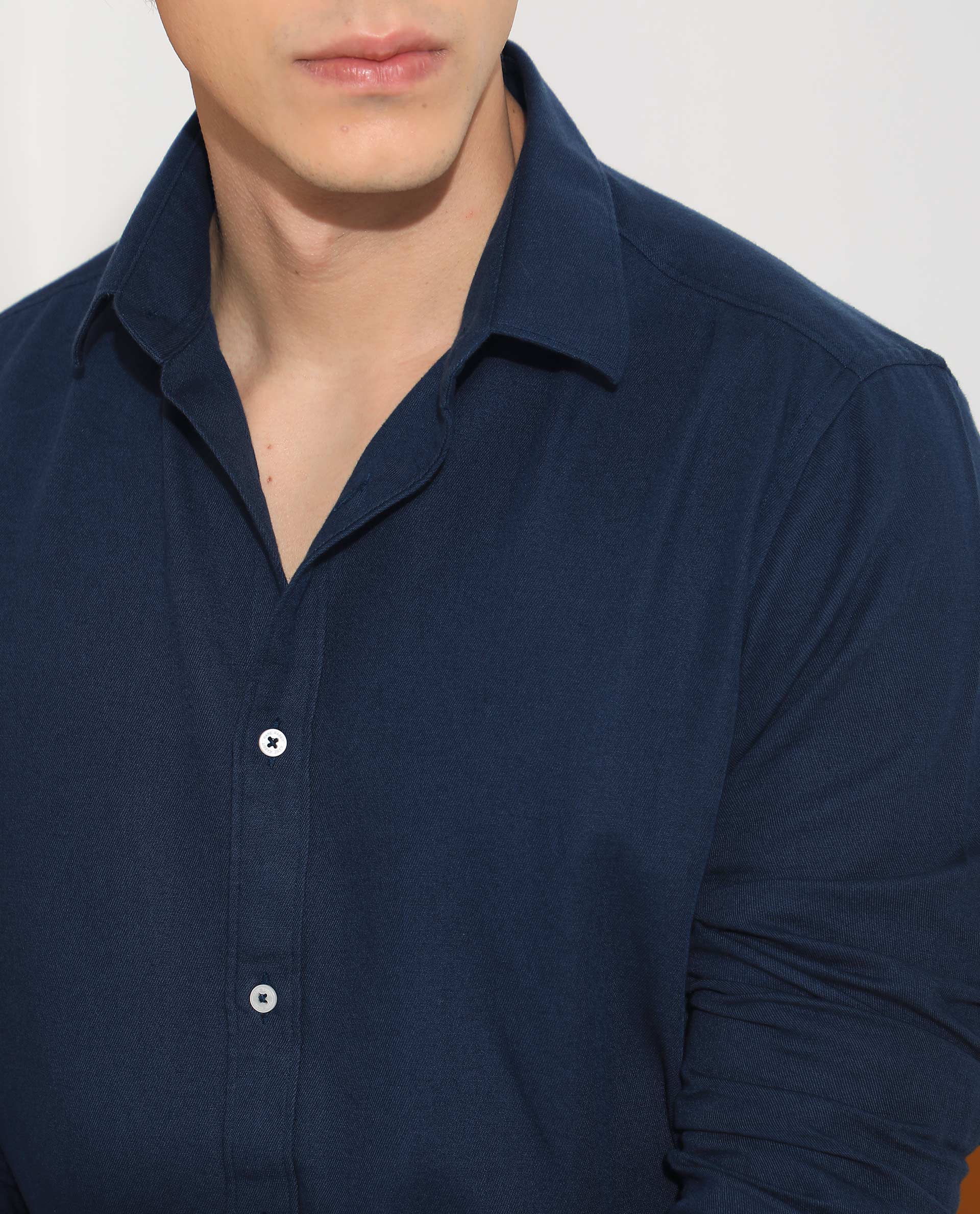 Rare Rabbit Mens Otago Navy Cotton Fabric Full Sleeves Regular Fit Solid Twill Shirt