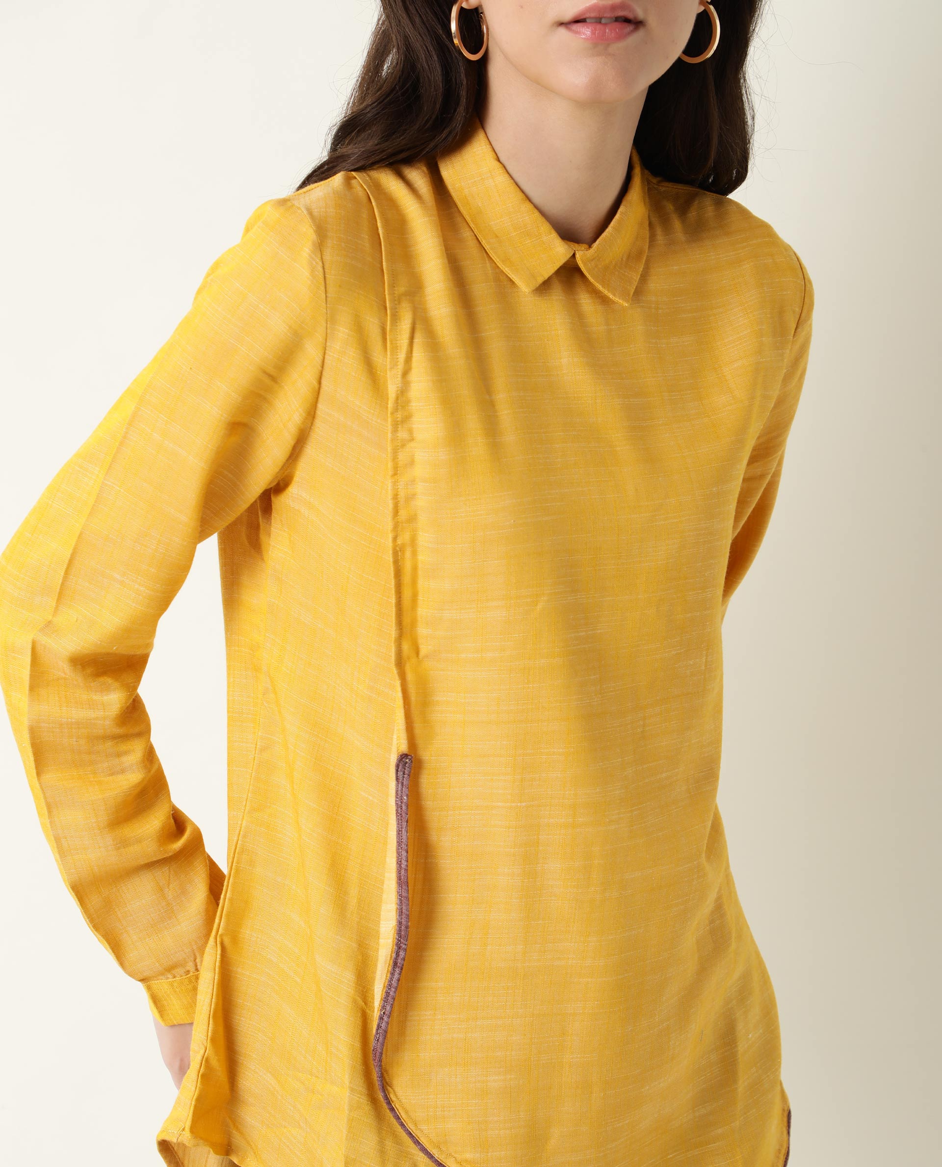 Rareism Womens Kara Yellow Top Polycotton Fabric Full Sleeves Collar Neck