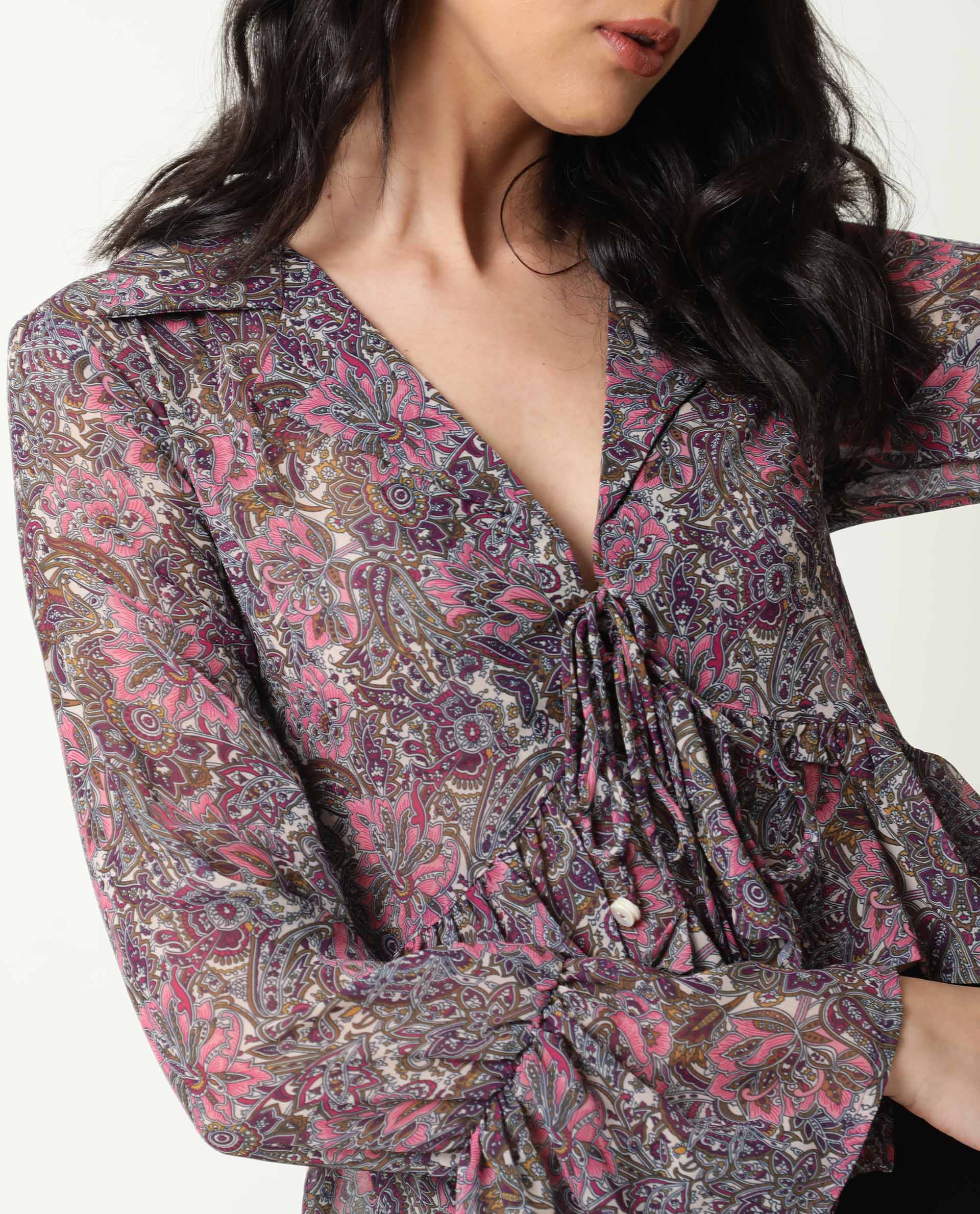 Rareism Women Hill Pink Shrug Polyester Fabric Full Sleeves Drawstring Closure Solid