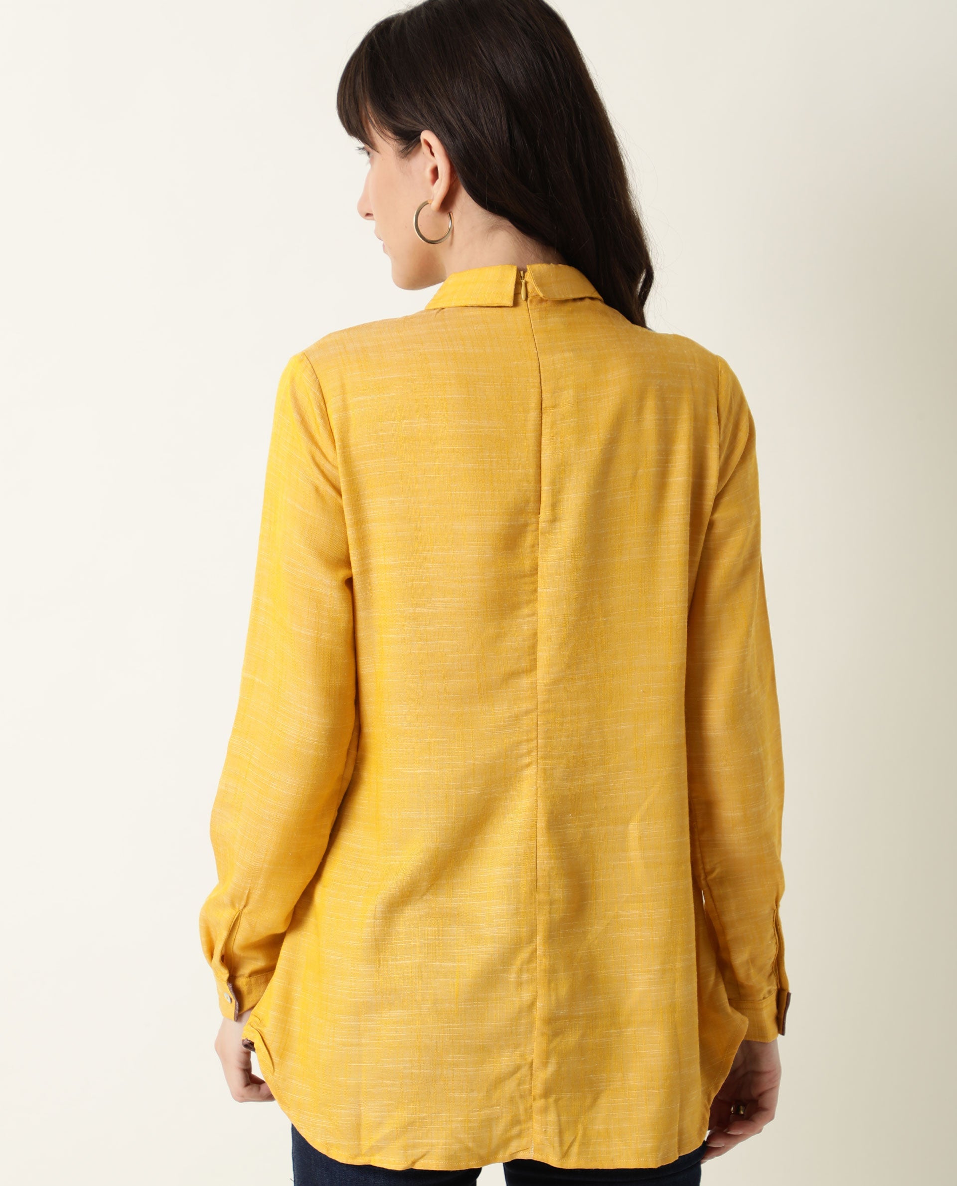 Rareism Womens Kara Yellow Top Polycotton Fabric Full Sleeves Collar Neck