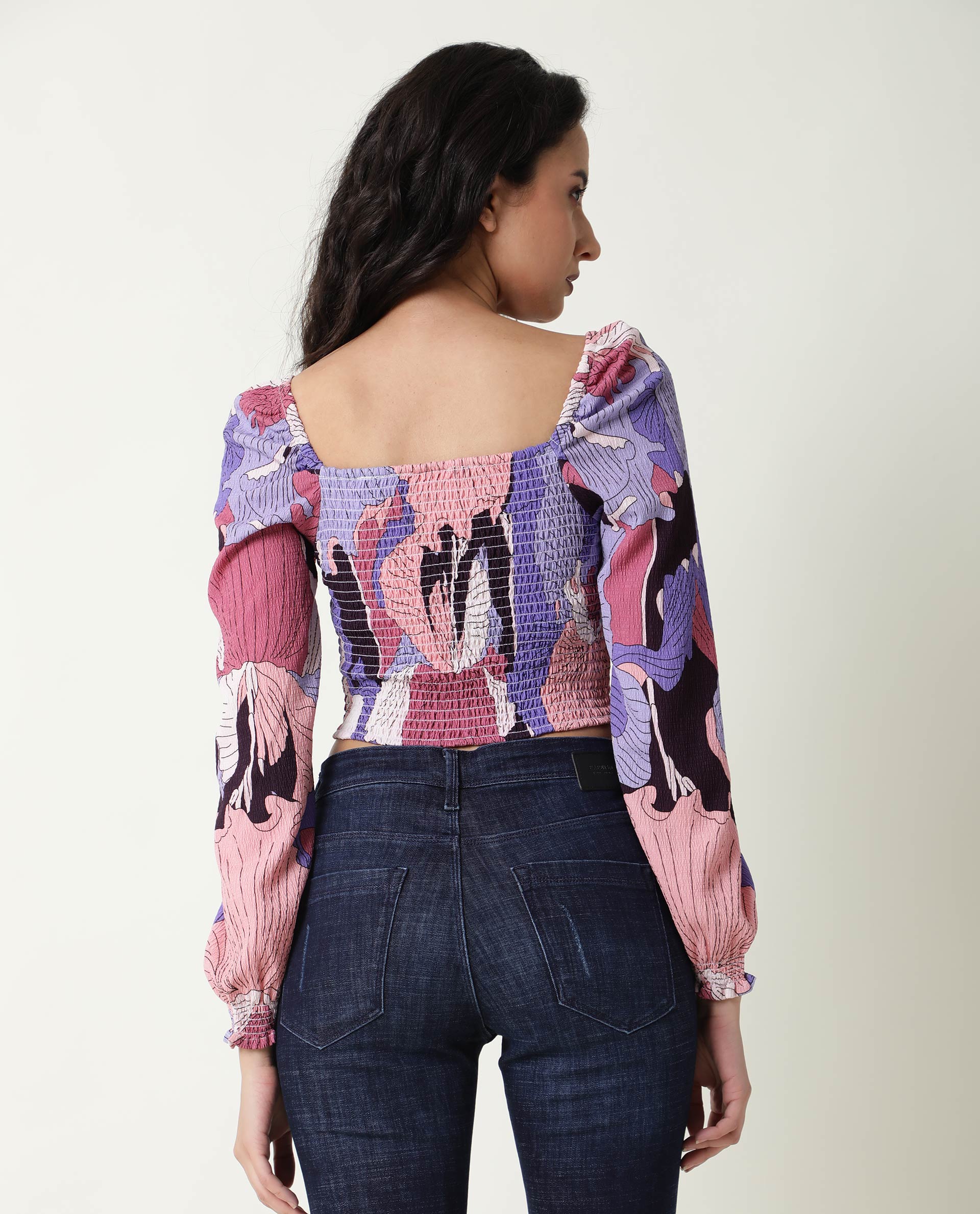 Rareism Womens Kohl Multi Top Polycotton Fabric Full Sleeve Square Neck