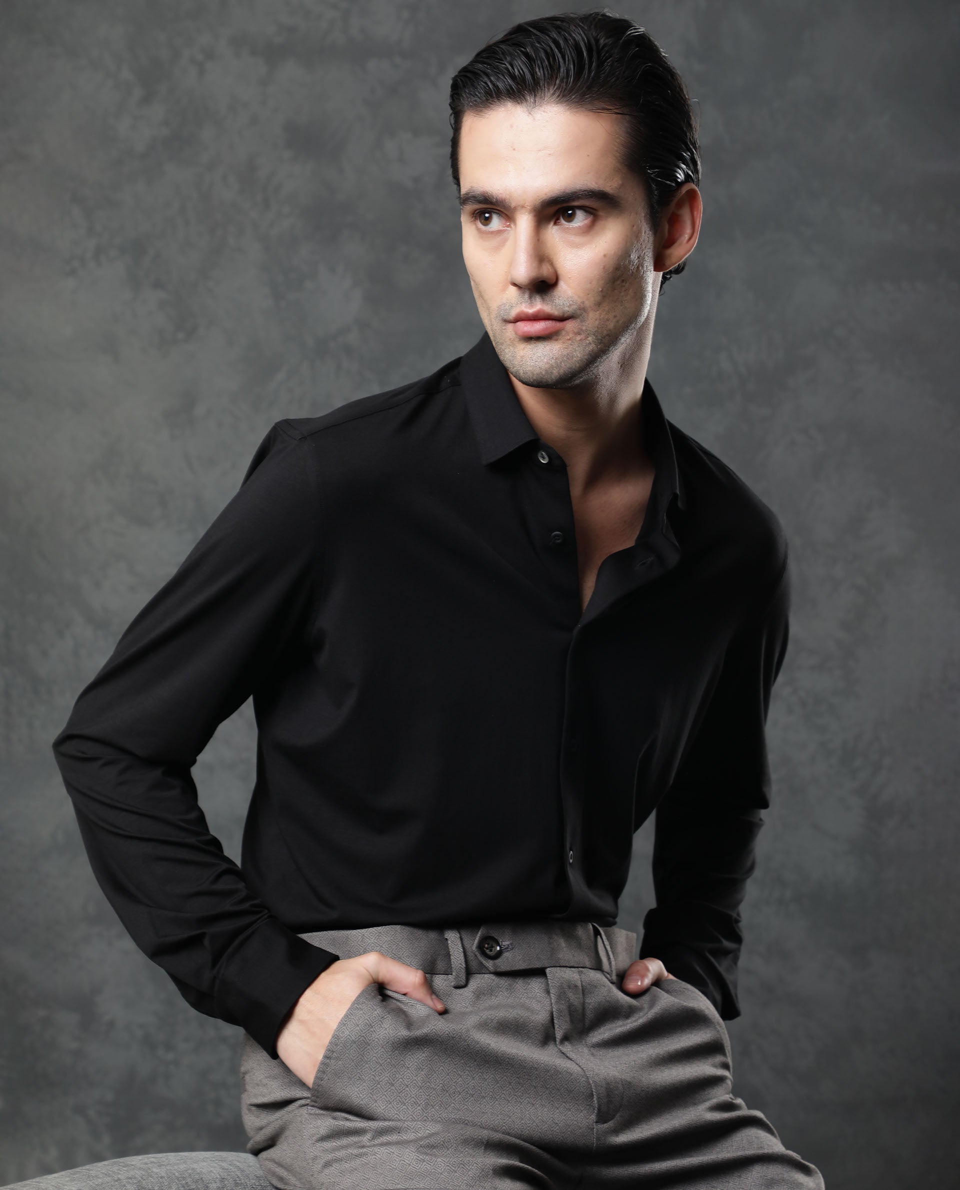 Rare Rabbit Men's Zaco Black Cotton Fabric Full Sleeves Regular Fit Solid Shirt