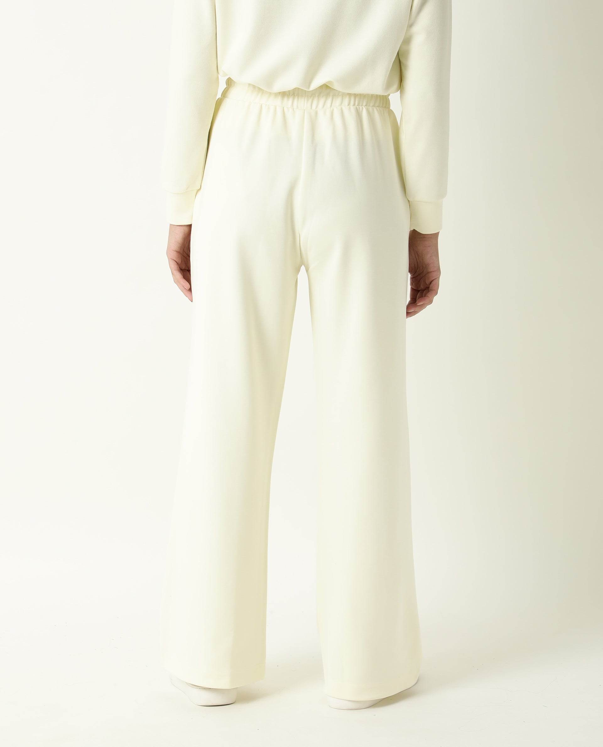 Rareism Women Capsule Light Yellow Cotton Blend Fabric Relaxed Fit Solid Mid Rise Ankle Length Track Pant