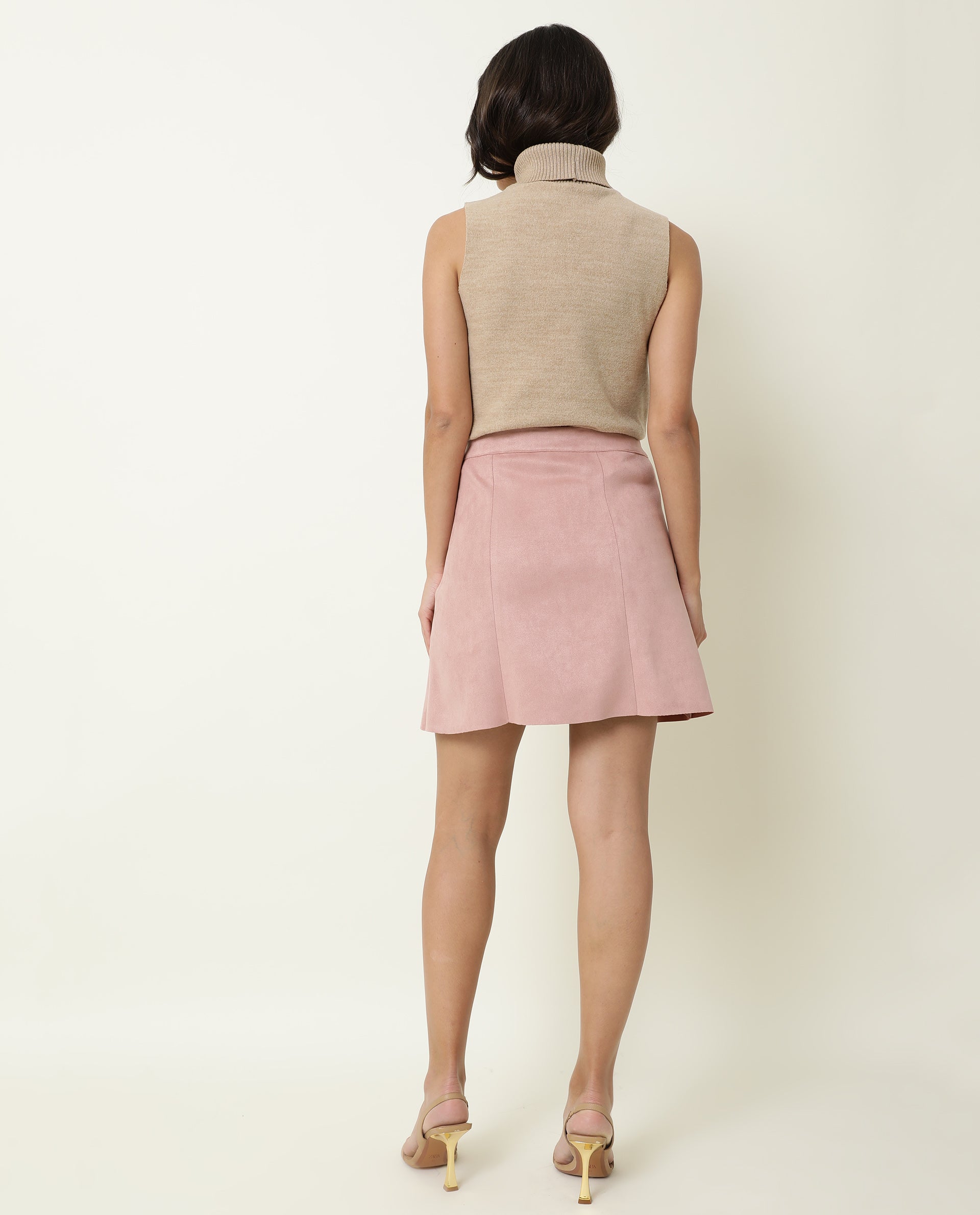 Rareism Women Rame Dark Pink Polyester Fabric Regular Fit High Rise Solid Midi Skirt