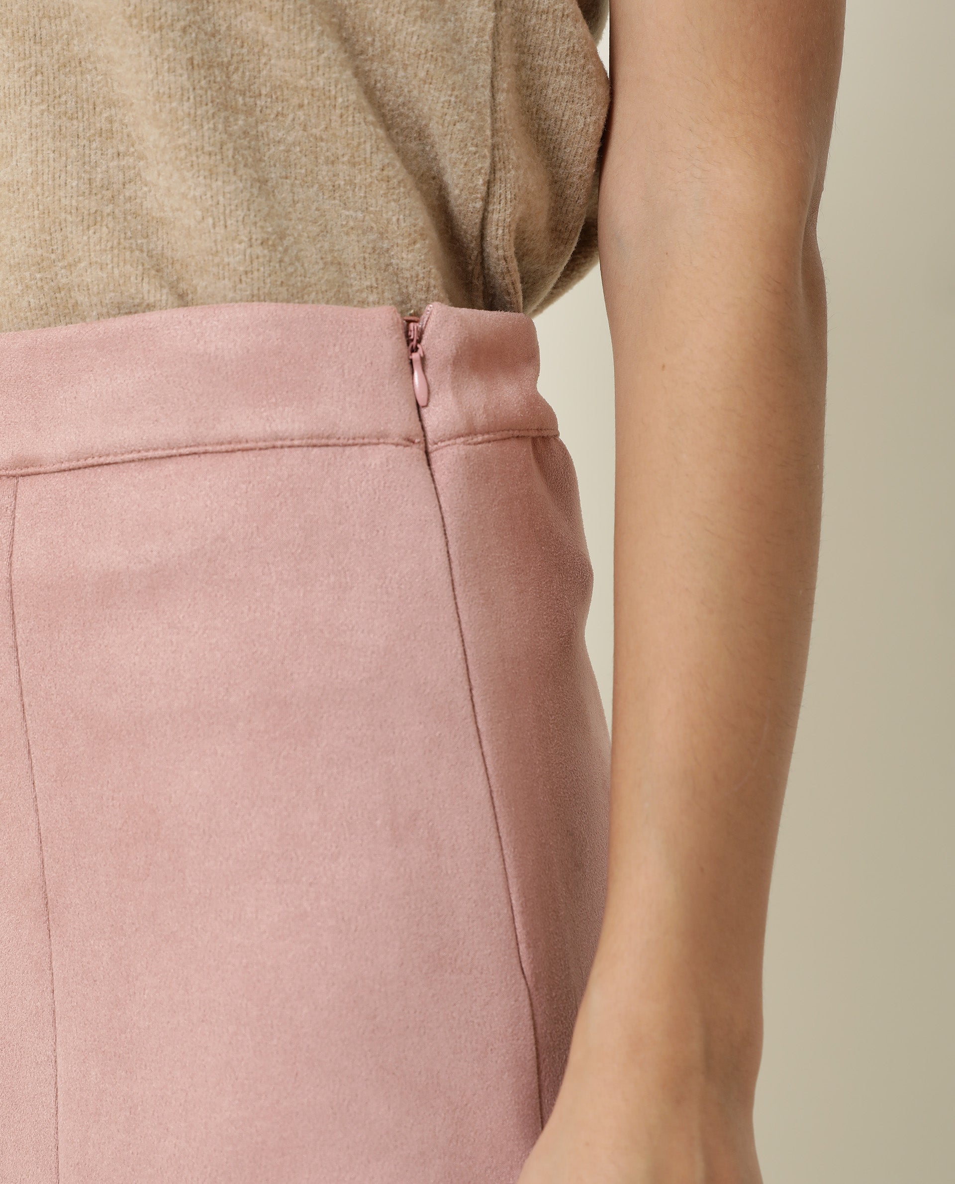 Rareism Women Rame Dark Pink Polyester Fabric Regular Fit High Rise Solid Midi Skirt