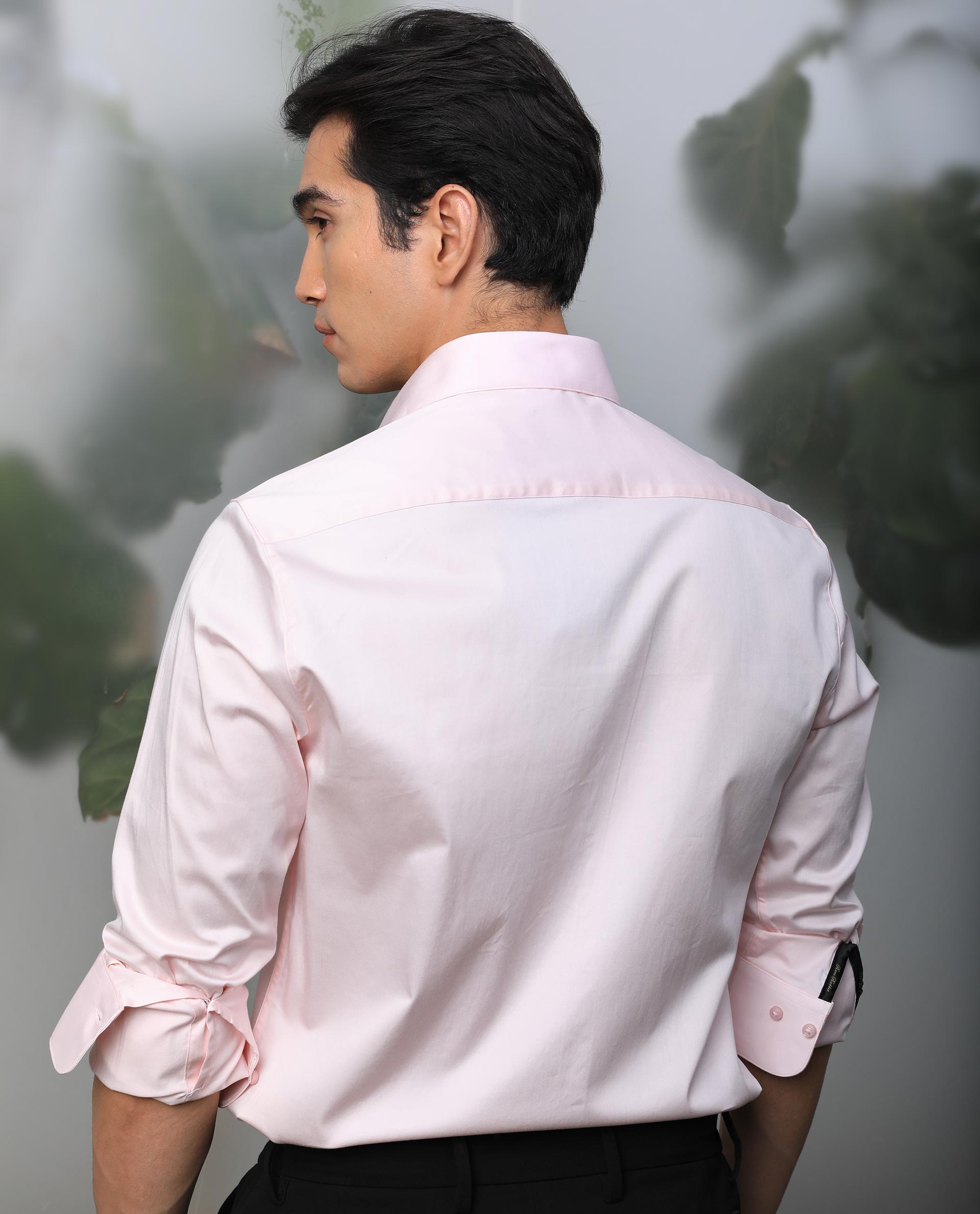 Rare Rabbit Mens Melton Pink Cotton Lycra Fabric Full Sleeves Tailored Fit Solid Shirt