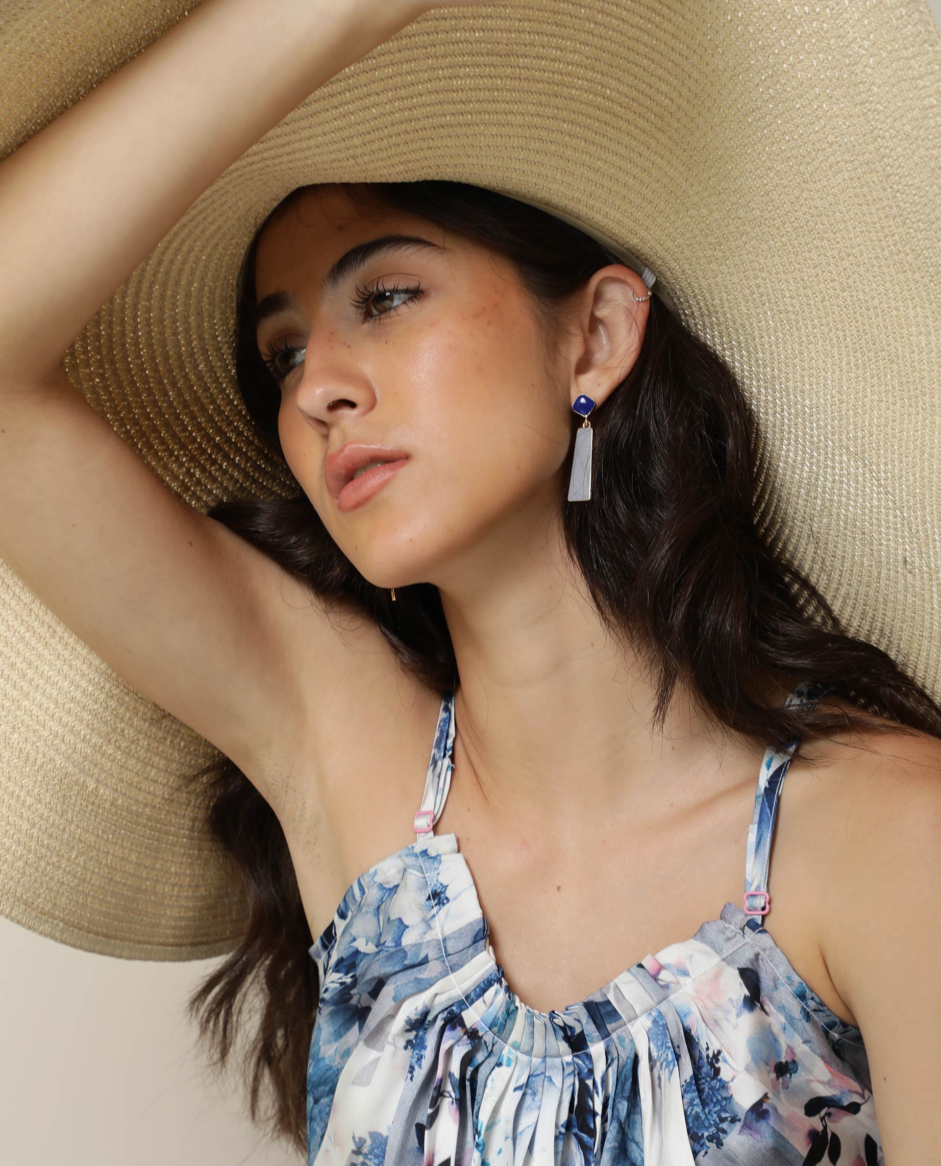 Rareism Women's Macy Light Blue Polyester Fabric Shoulder Straps Slip-On Closure Sleeveless Floral Print Maxi Dress