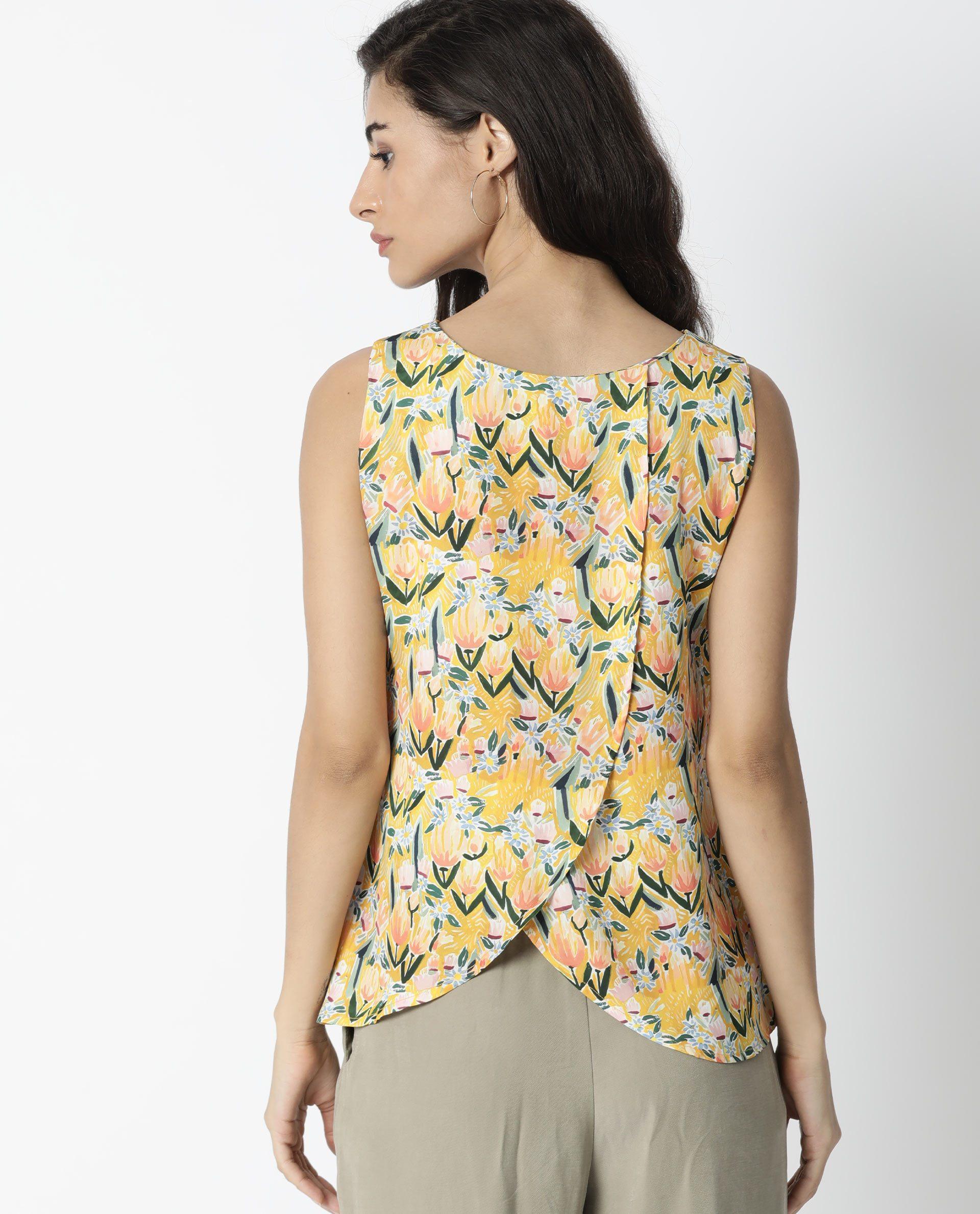 Rareism Women Look Yellow Relaxed Fit V-Neck Sleeveless Striped Top