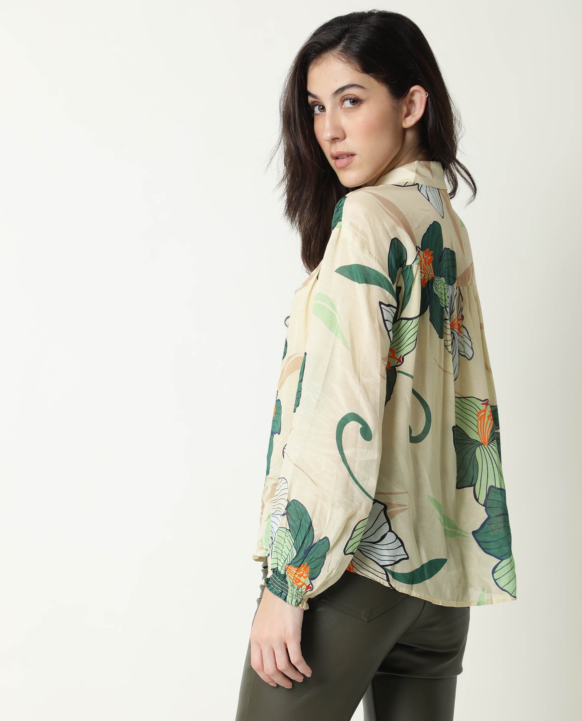 Rareism Womens Kalina Off White Top Cotton Silk Fabric Full Sleeve Key Hole Neck