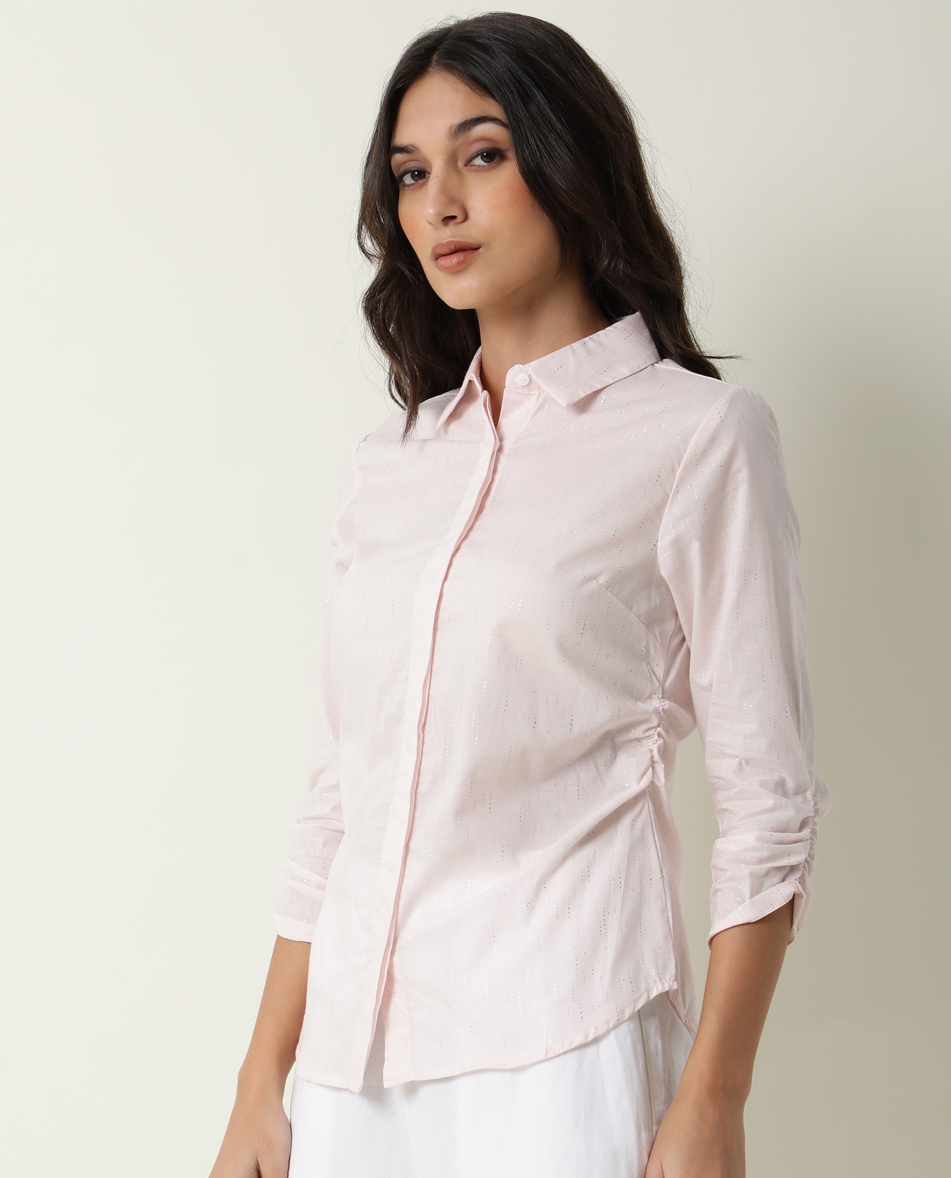 Rareism Womens Humpty Pink Top Cotton Fabric Regular Fit 3/4 Sleeve Collared Neck