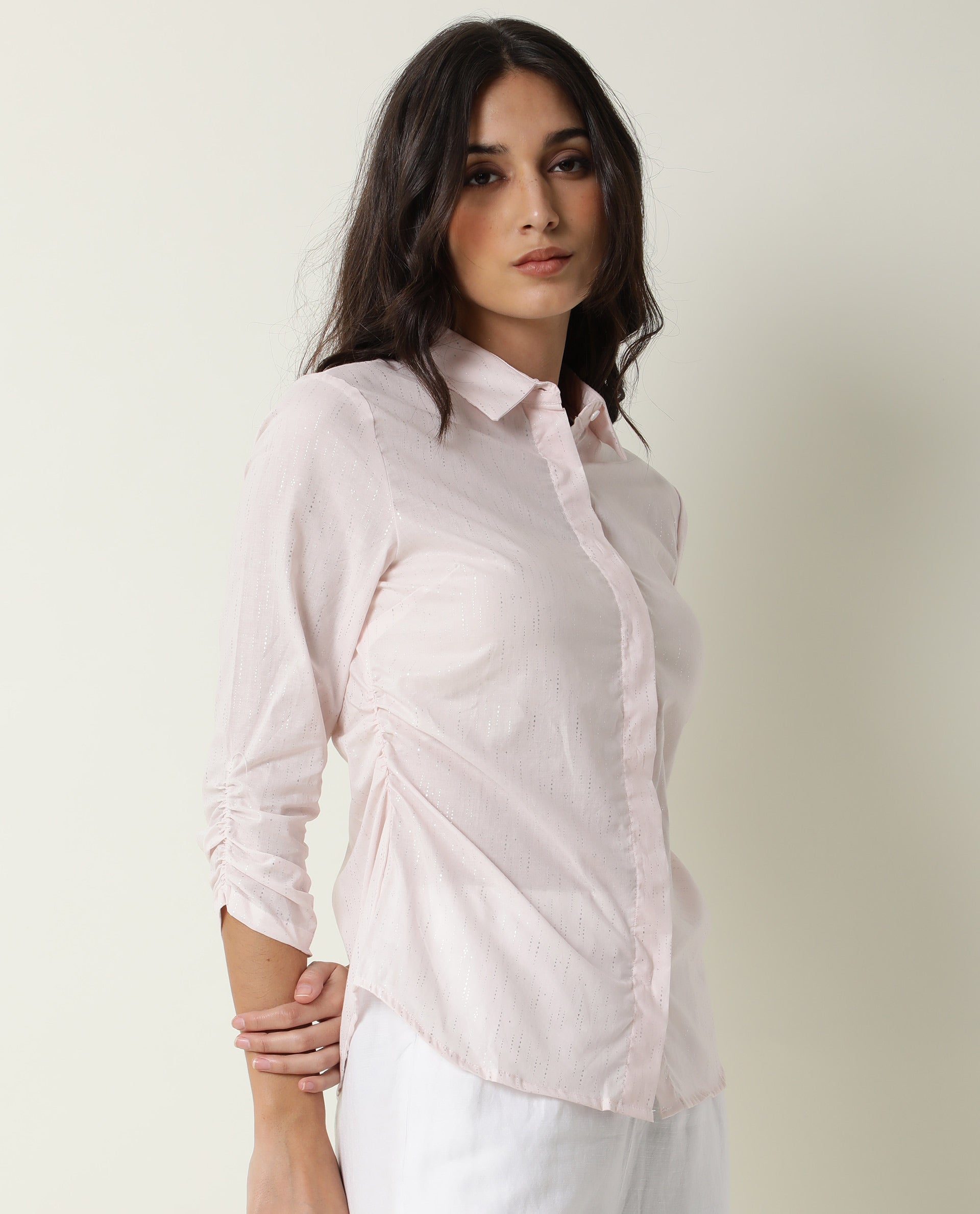 Rareism Womens Humpty Pink Top Cotton Fabric Regular Fit 3/4 Sleeve Collared Neck