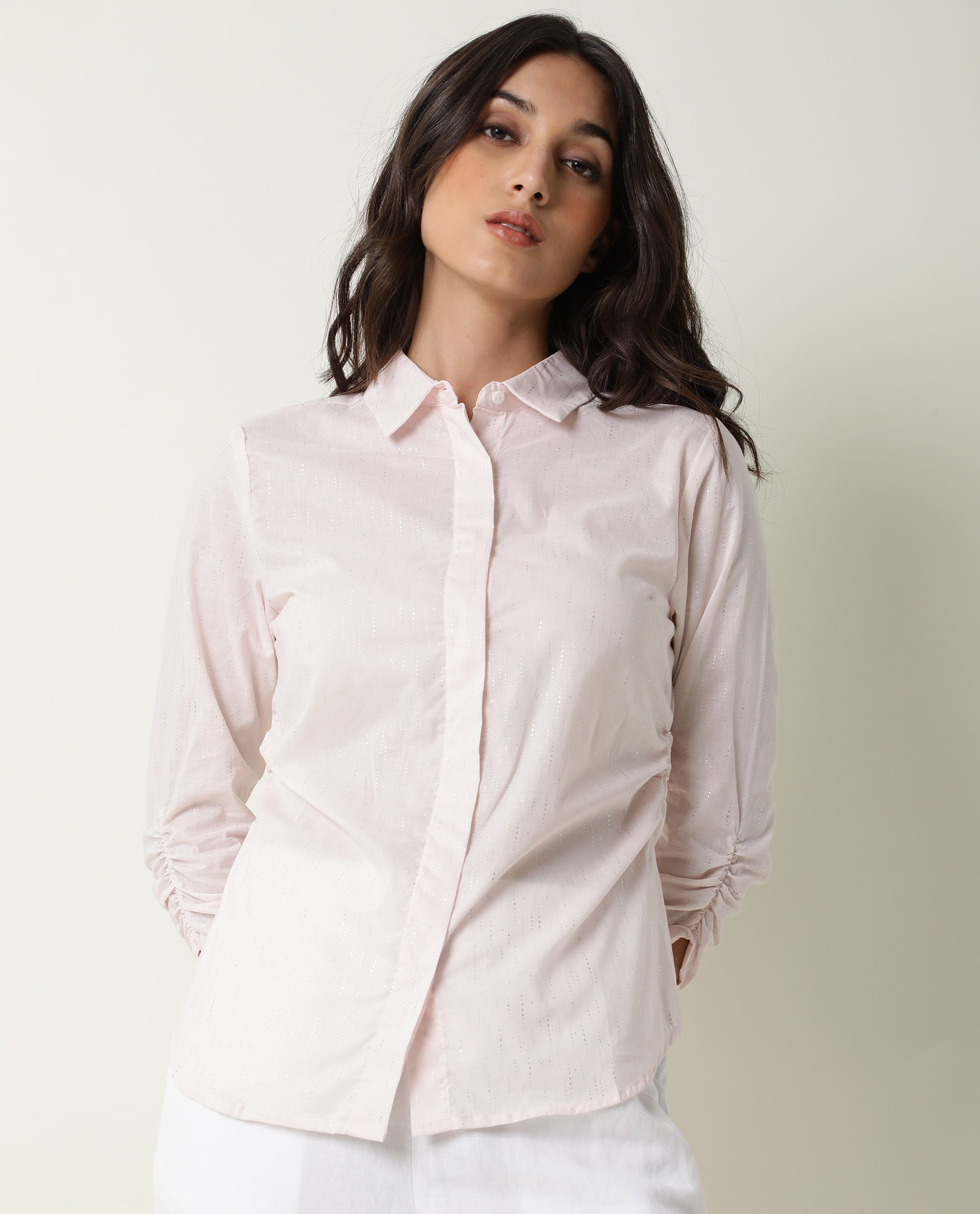 Rareism Womens Humpty Pink Top Cotton Fabric Regular Fit 3/4 Sleeve Collared Neck