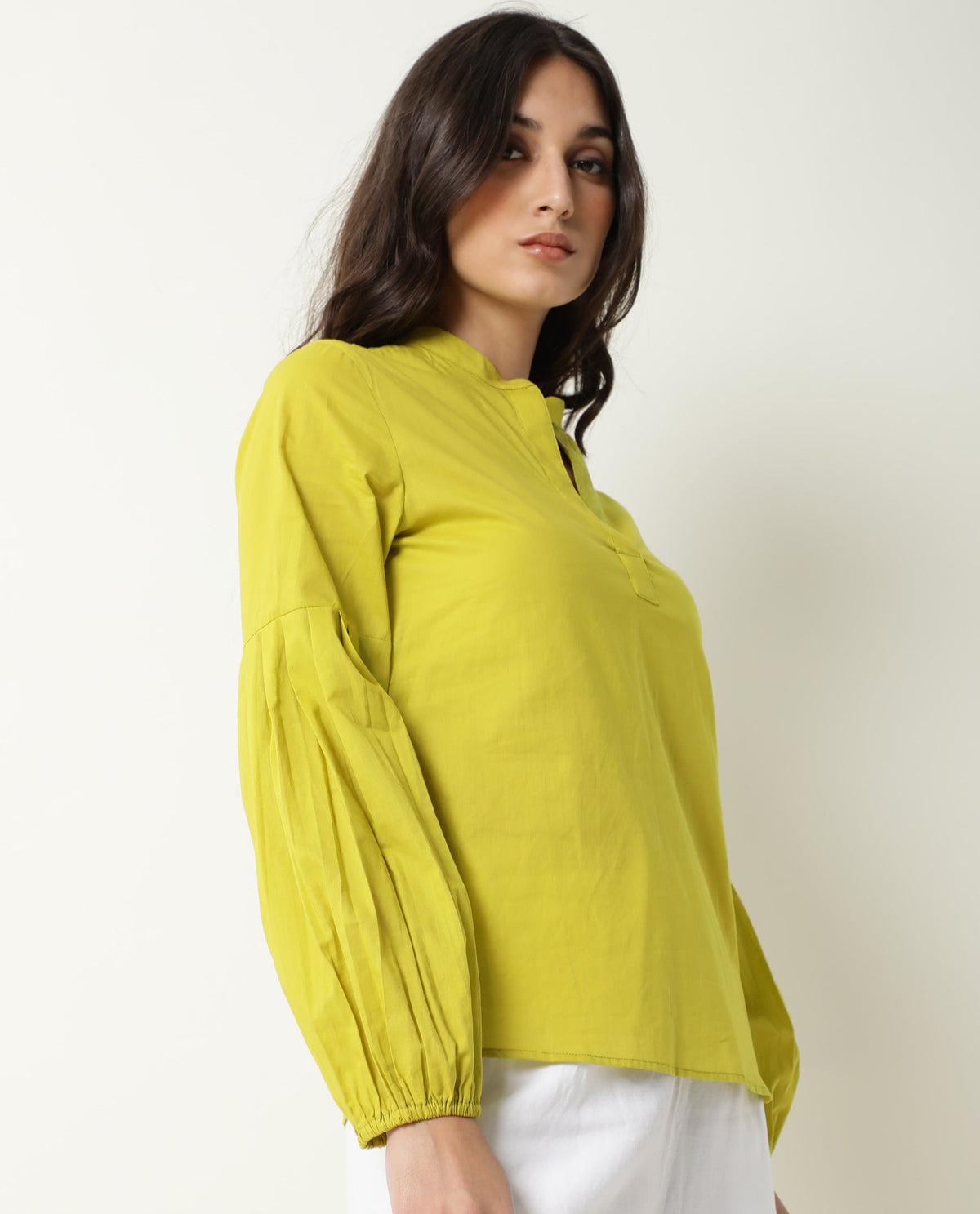 Rareism Womens Loui Green Top Cotton Fabric Full Sleeve Collared Neck
