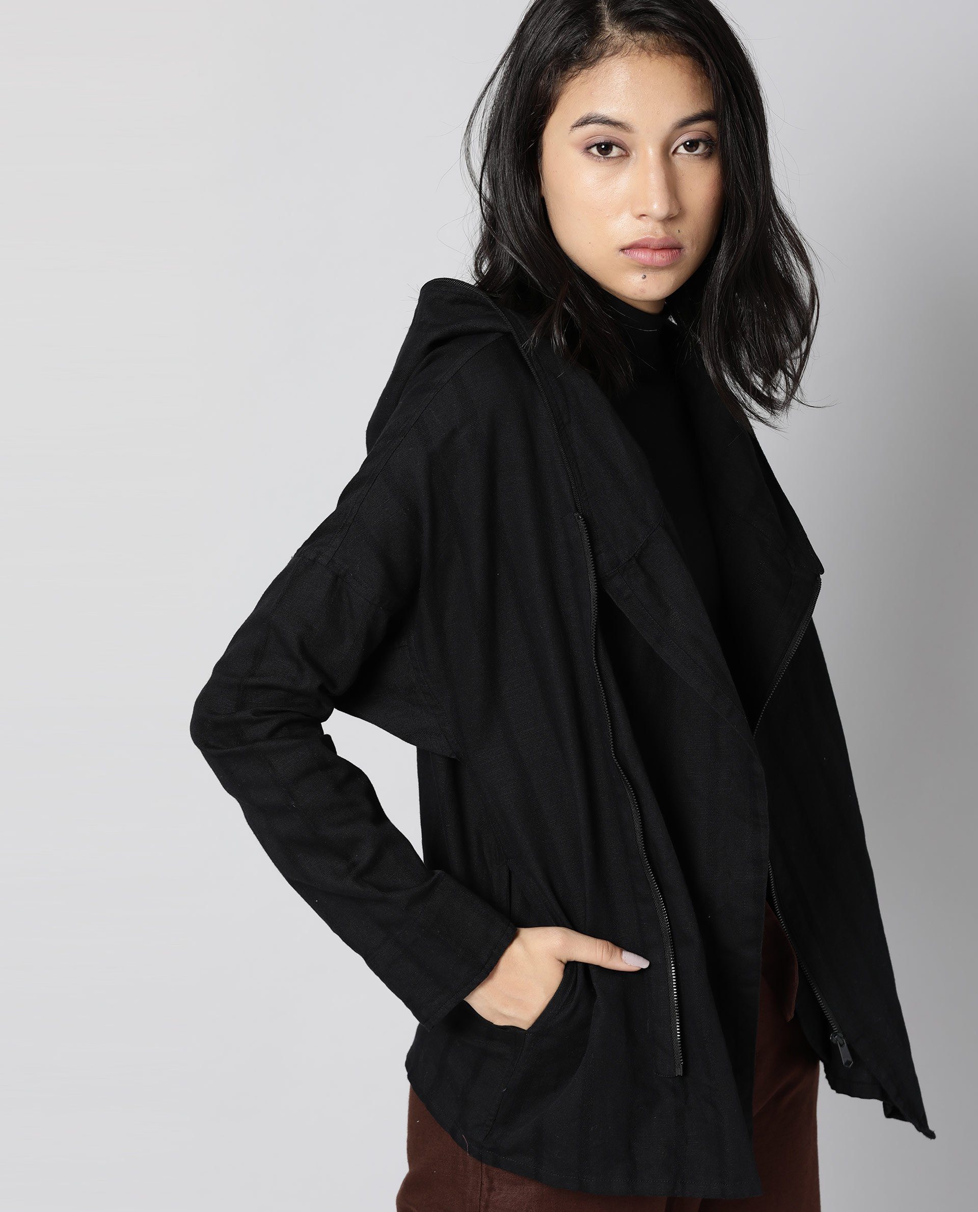 Rareism Womens Air Black Hoodie Zipper Closure