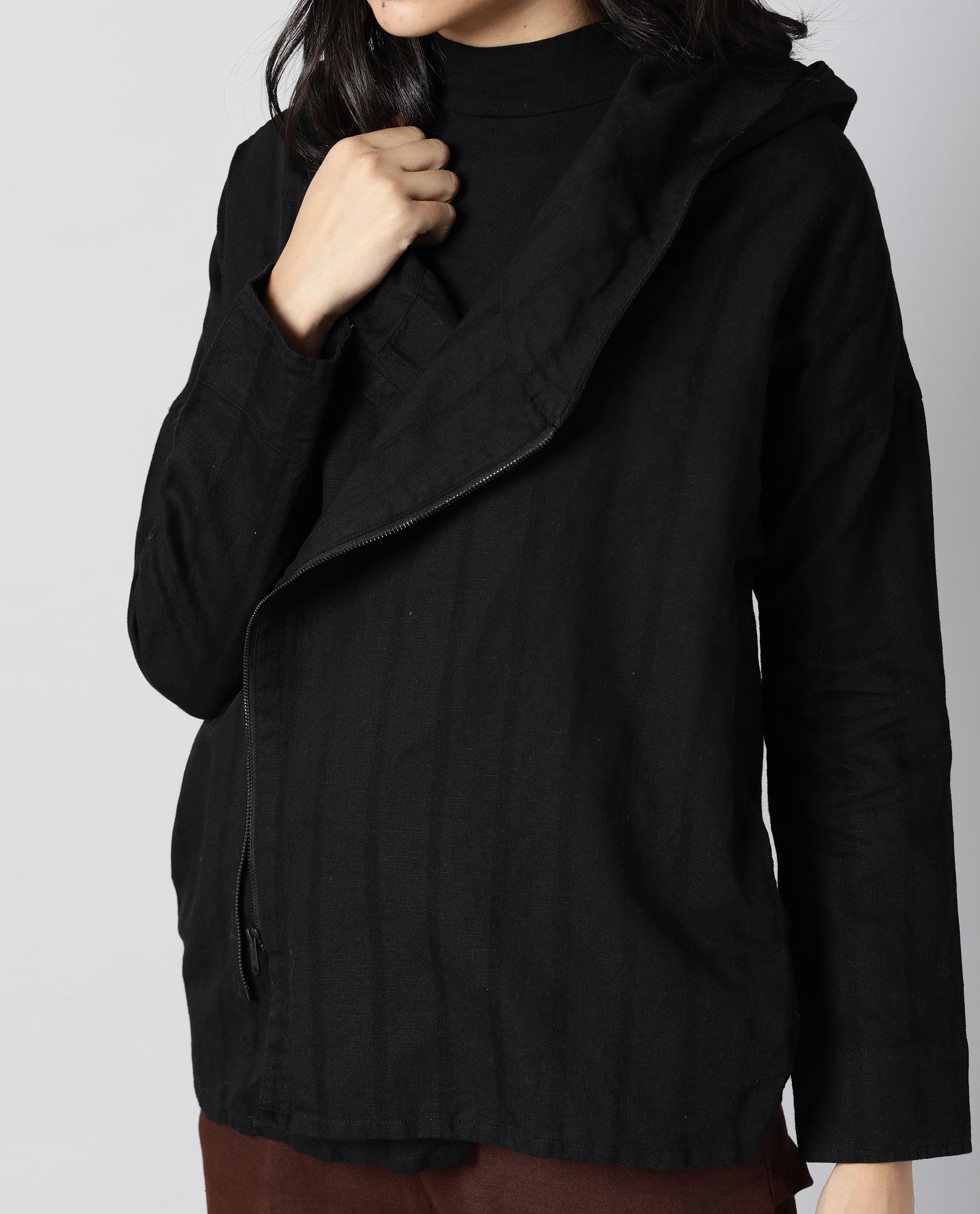Rareism Womens Air Black Hoodie Zipper Closure