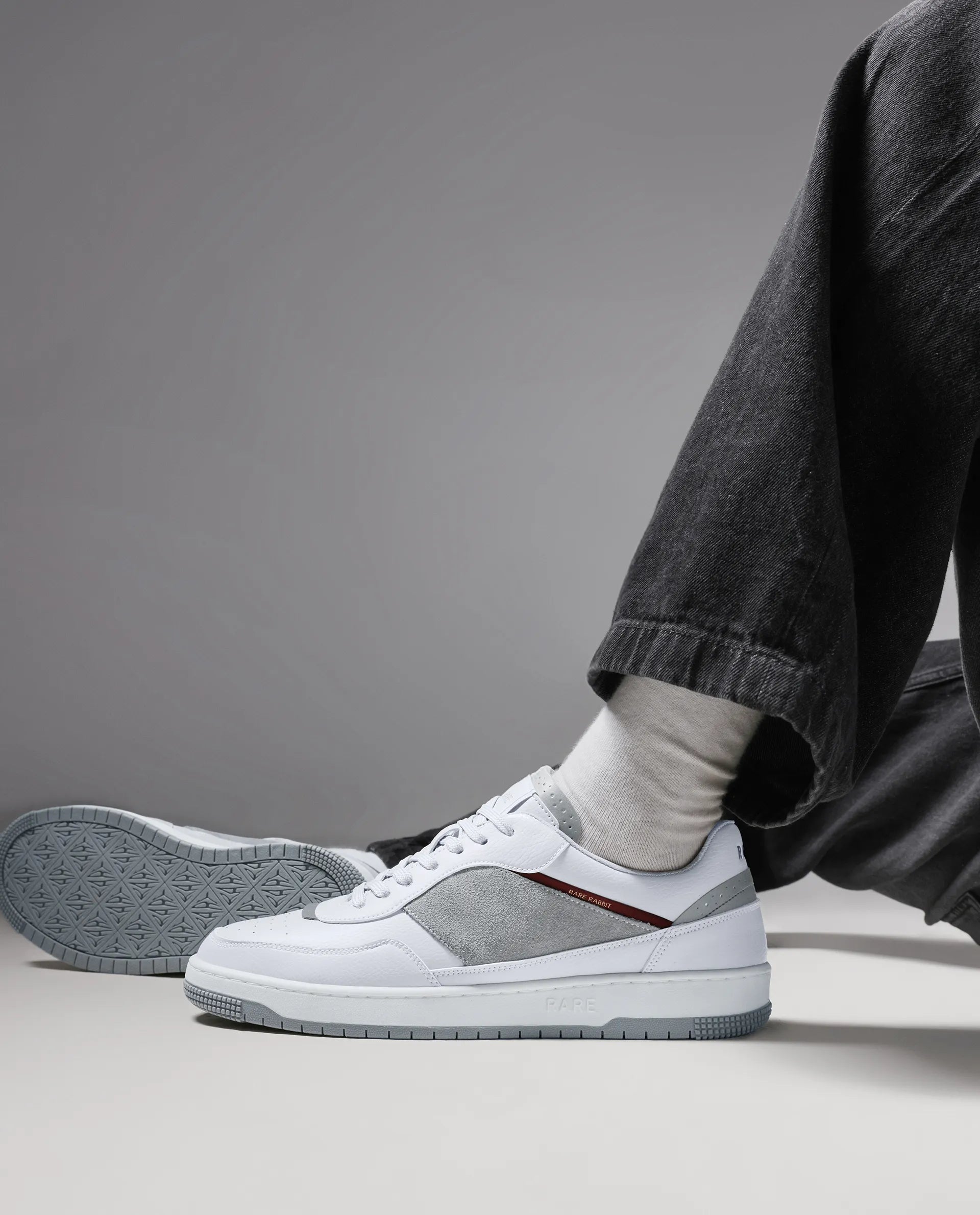 Rare Rabbit Men's Imperia Grey Micro Fiber Lace-Up Closure Sneaker
