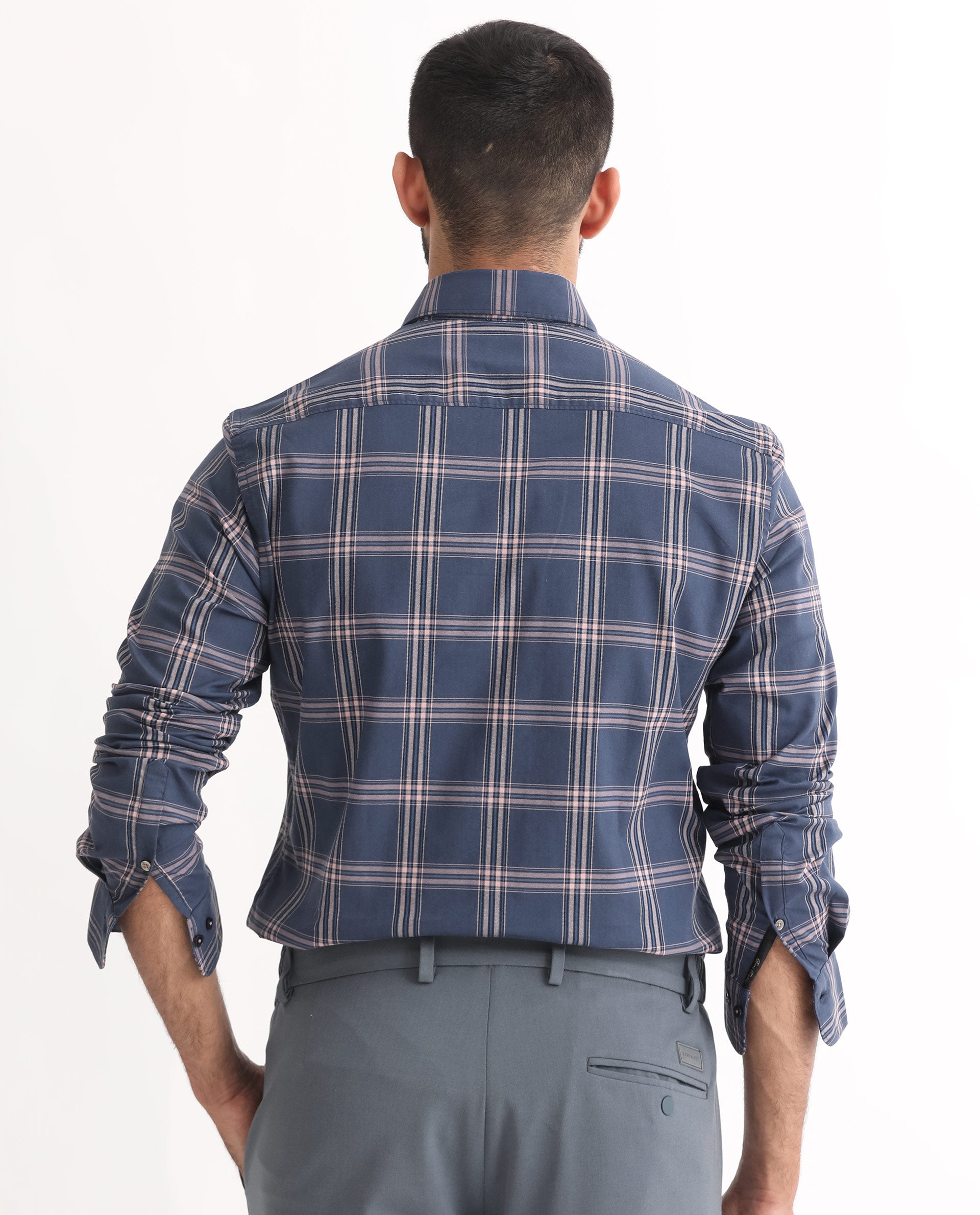 Rare Rabbit Men's Imperial Blue Cotton Polyester Fabric Full Sleeves Checks Shirt