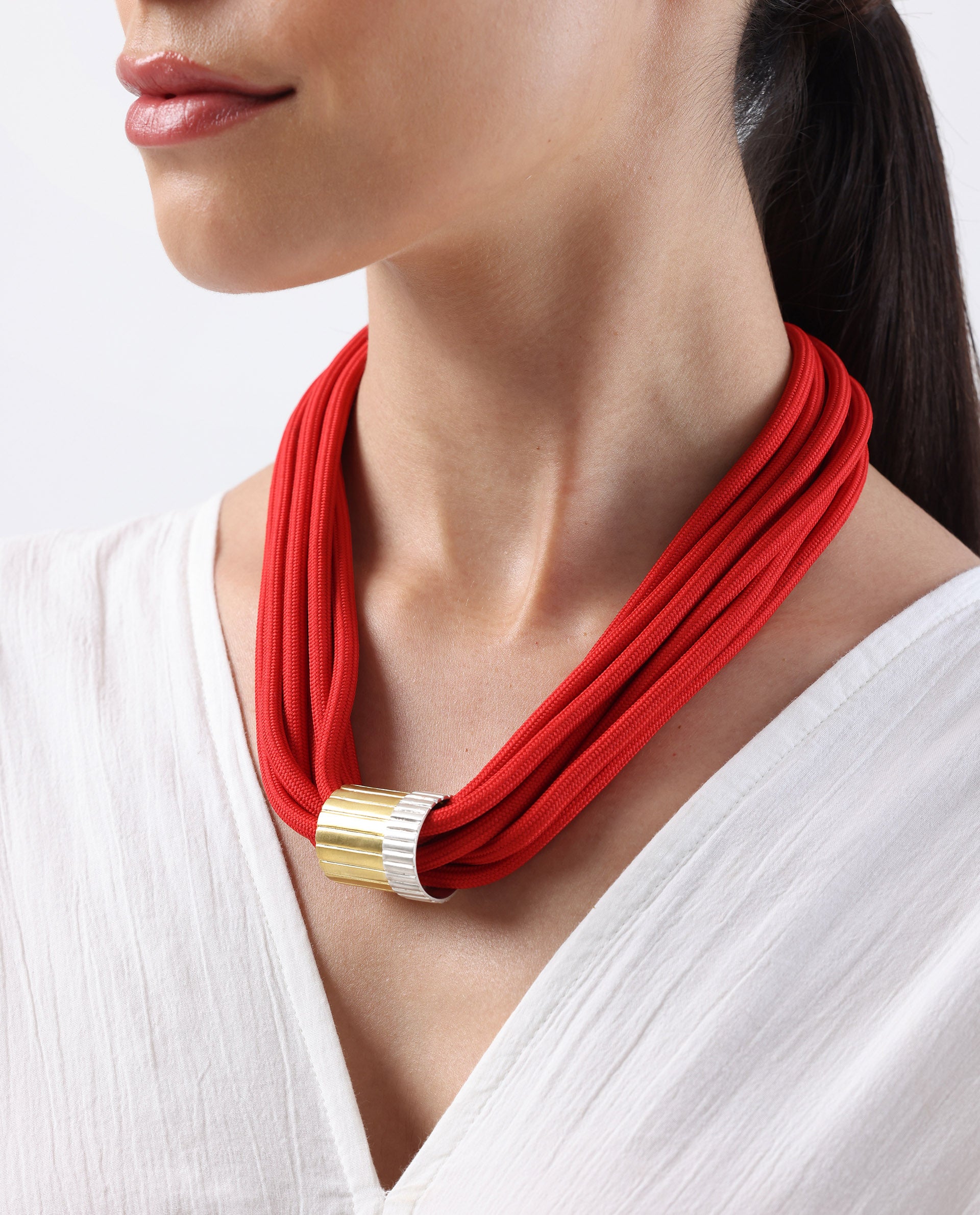 Rareism Women Impression Red Neckalce