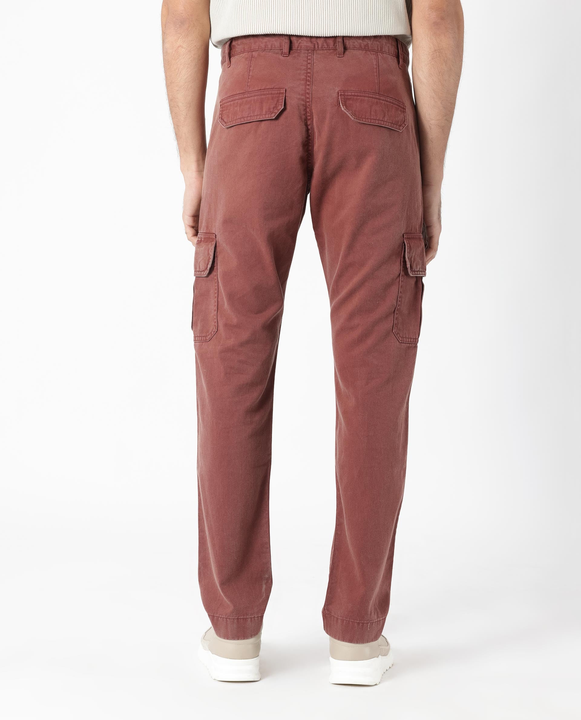 Rare Rabbit Men's Inbuil Brown Mid-Rise Regular Fit Cargo Trousers