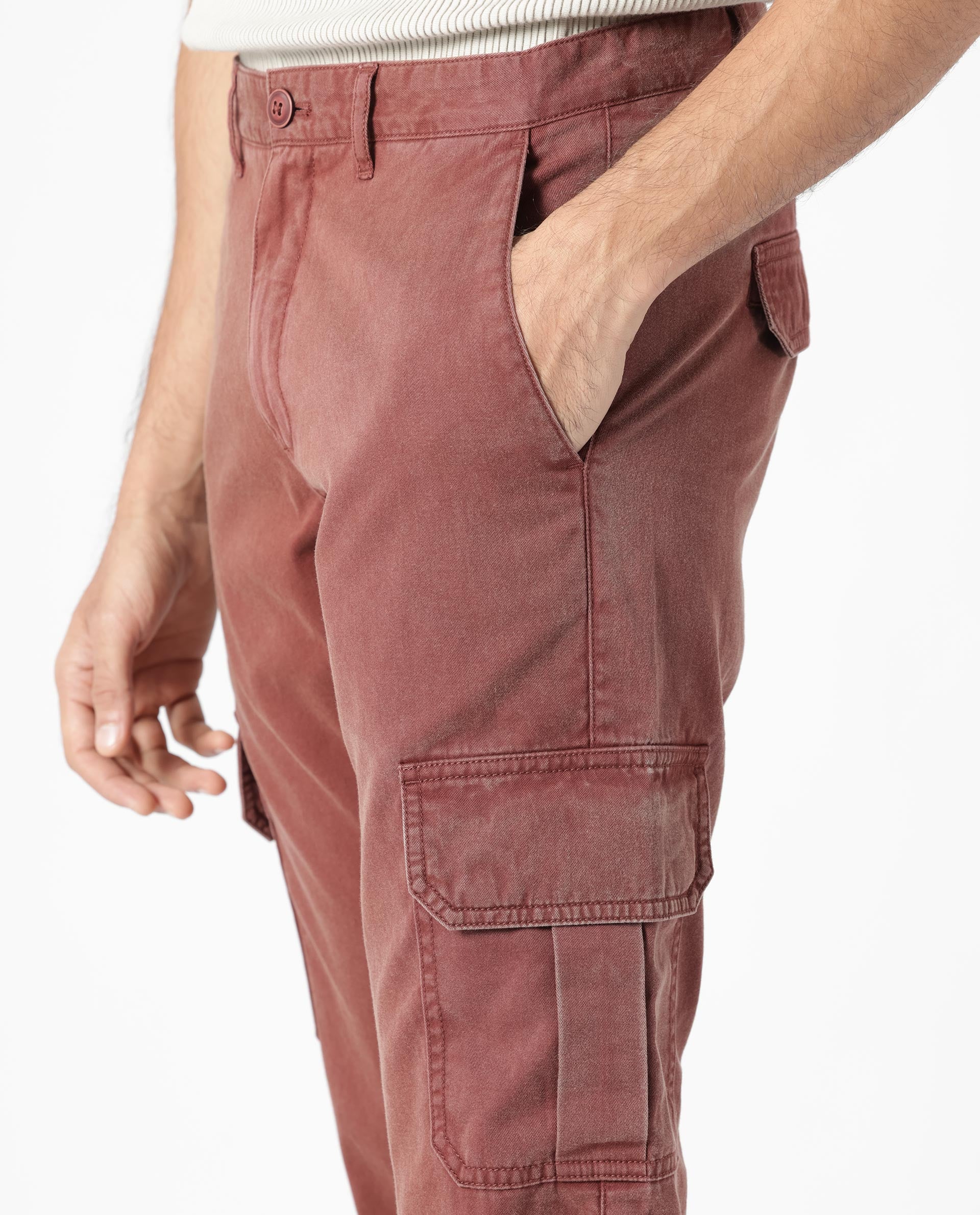 Rare Rabbit Men's Inbuil Brown Mid-Rise Regular Fit Cargo Trousers