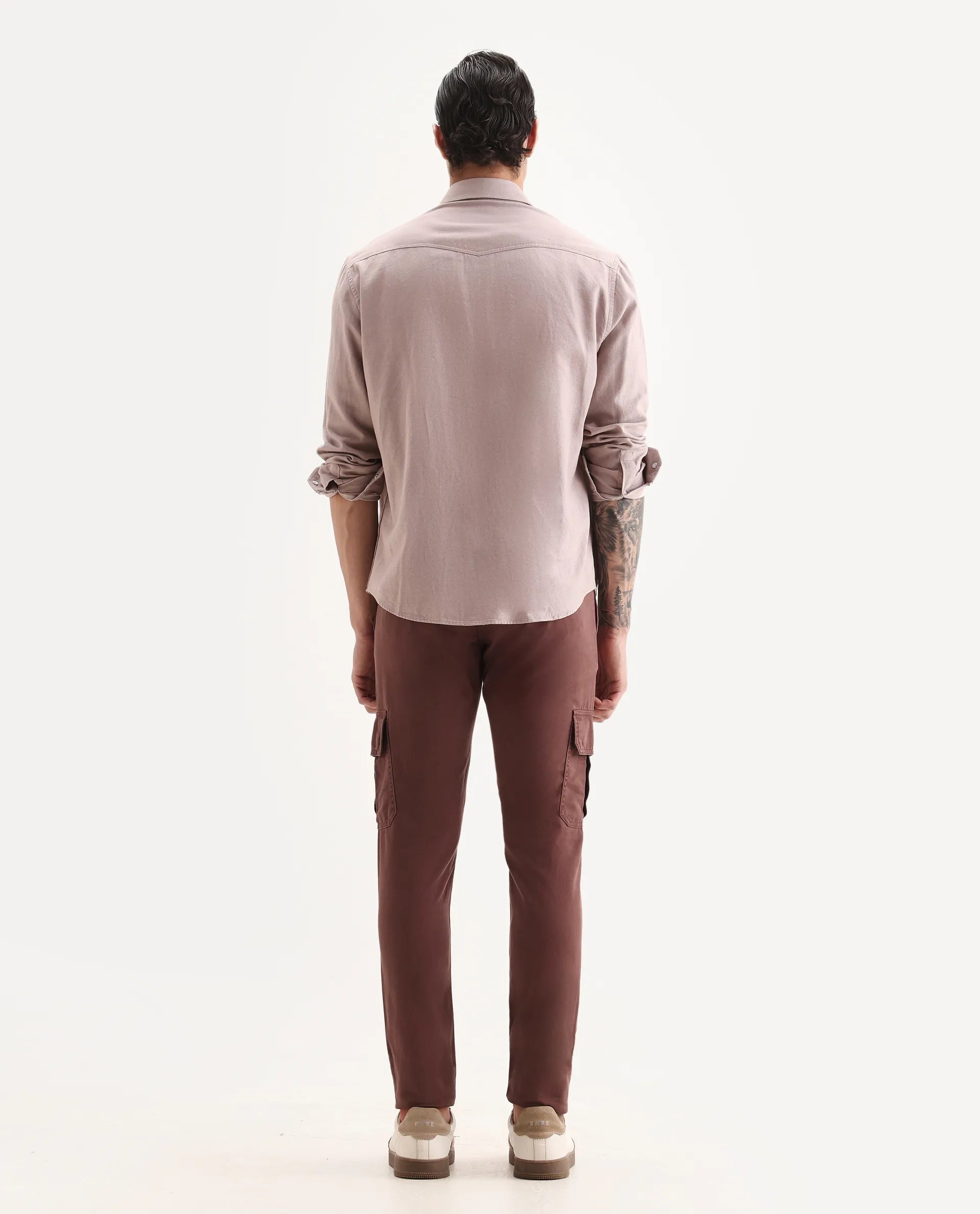 Rare Rabbit Men's Inbuil Light Brown Cotton Plain Regular Fit Trouser