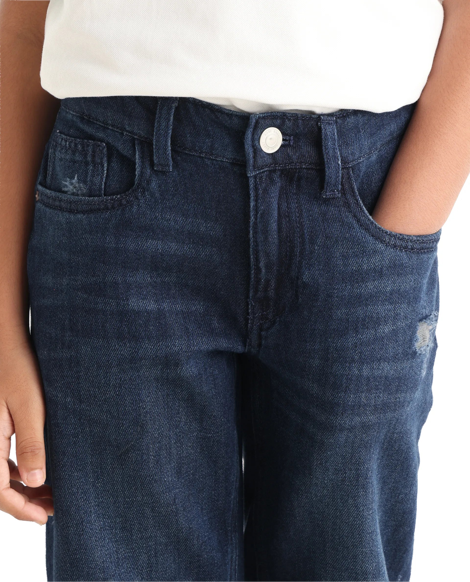 Rare Ones Kids Indi-K Dark Navy Cotton Button And Zip Closure Plain Regular Fit Jeans