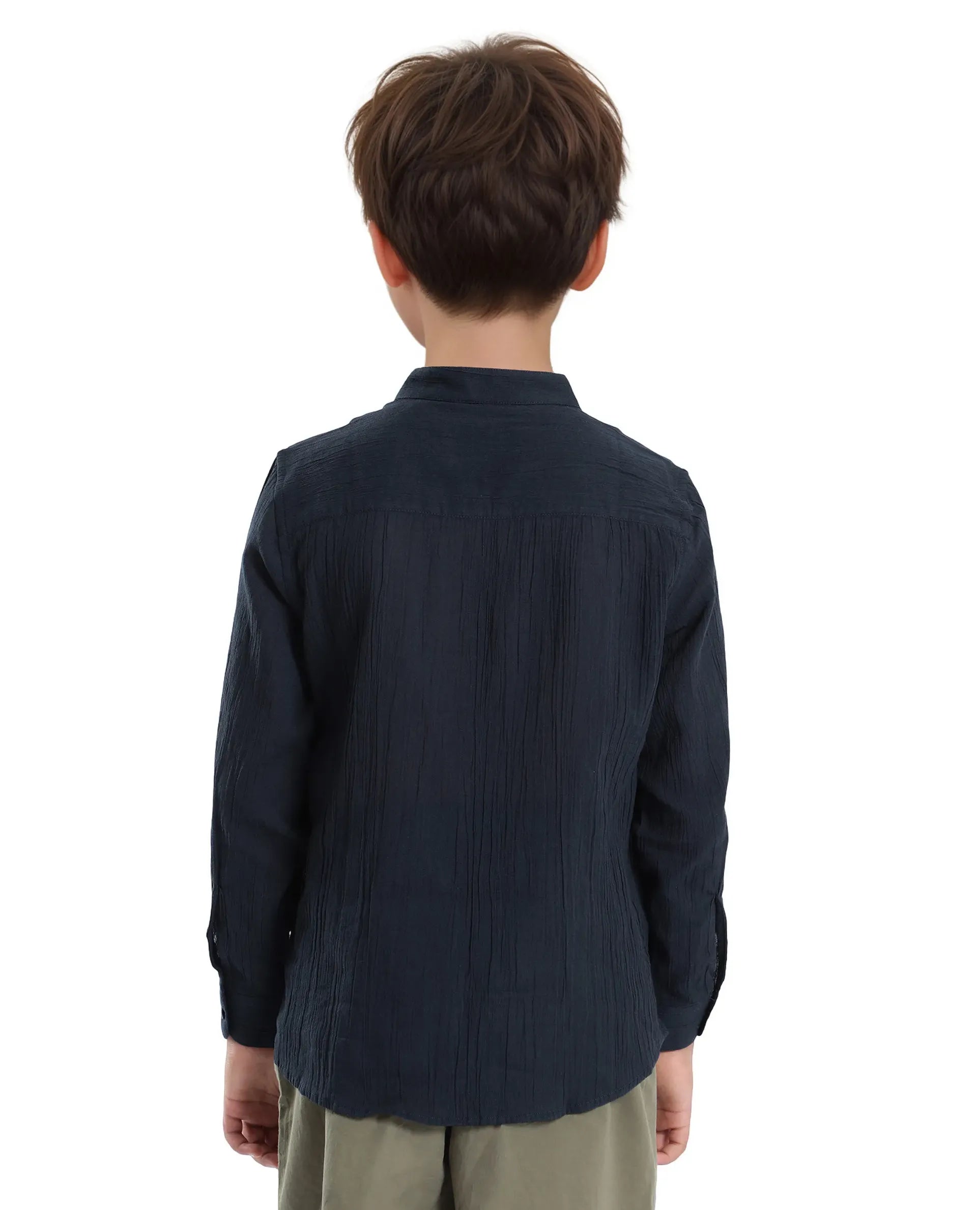 Rare Ones Kids Ines Dark Navy Cotton Long Sleeve Spread Collar Solid Shirt