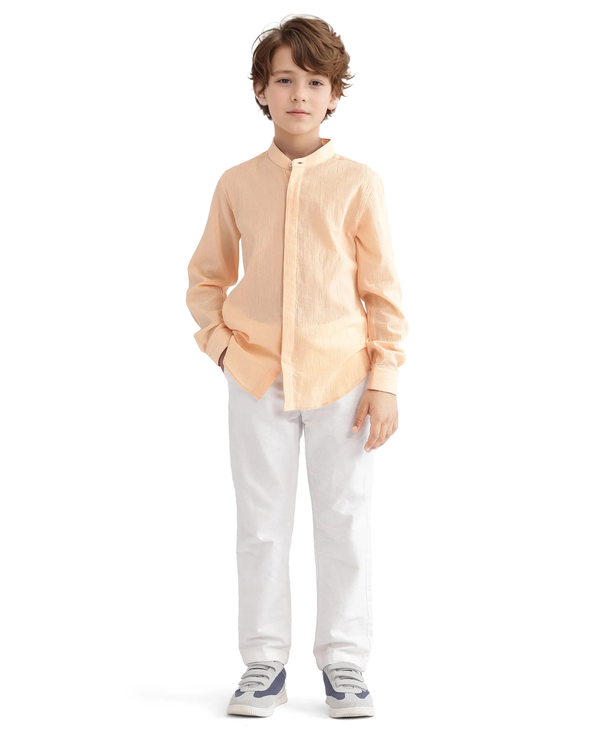 Rare Ones Kids Ines Light Orange Cotton Full Sleeve Spread Collar Solid Shirt
