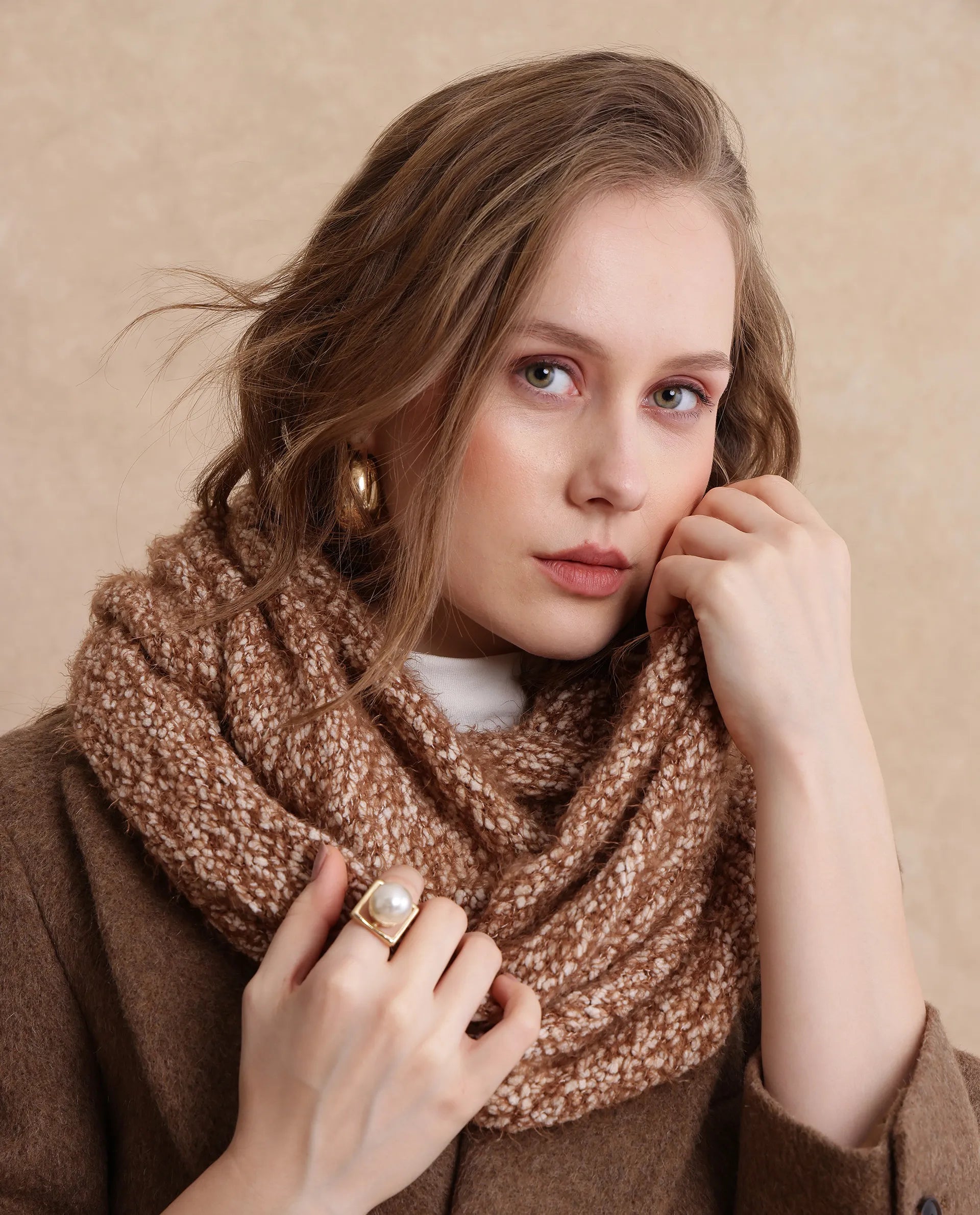 Rareism Women Infinn Brown Acrylic Plain Muffler