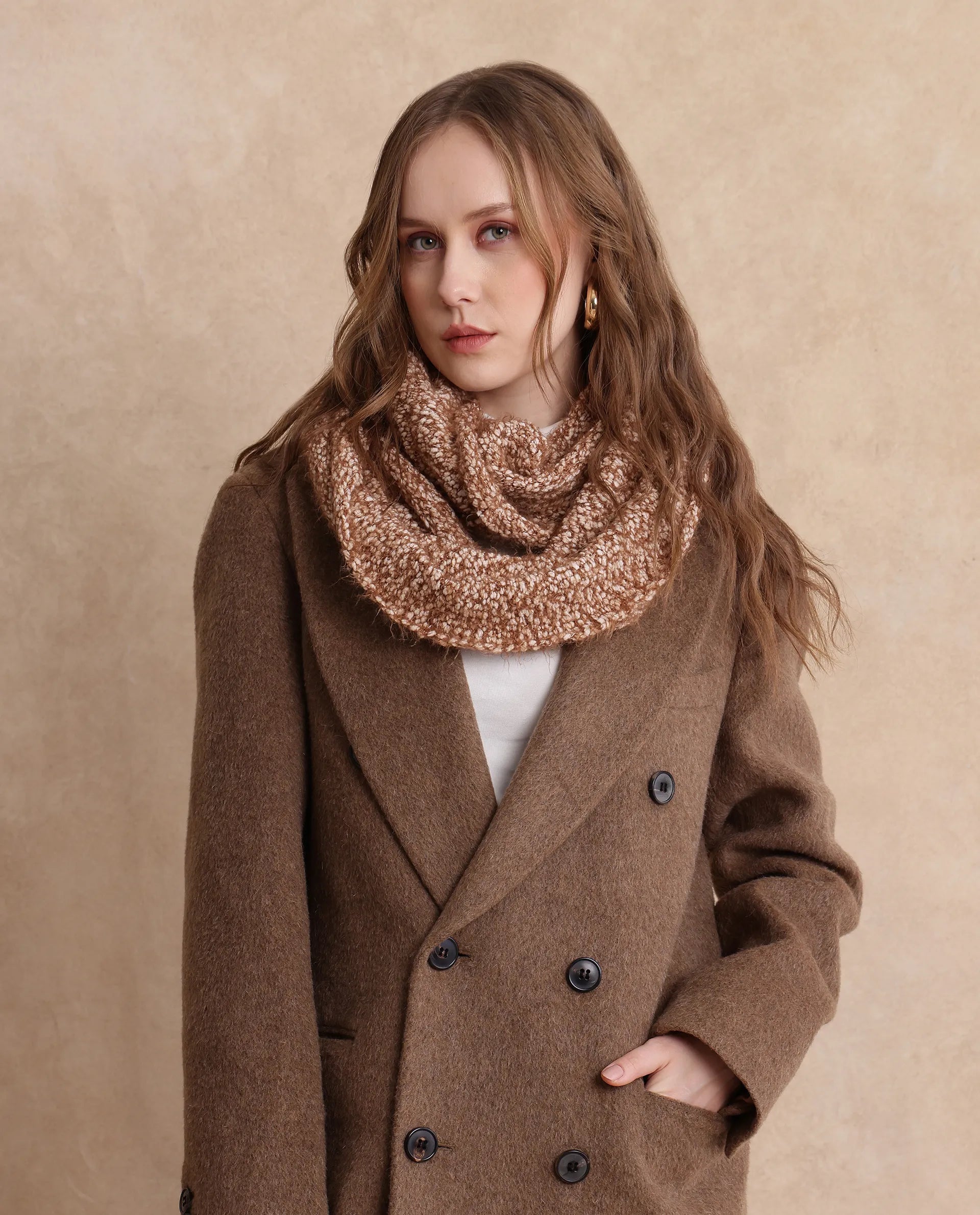 Rareism Women Infinn Brown Acrylic Plain Muffler