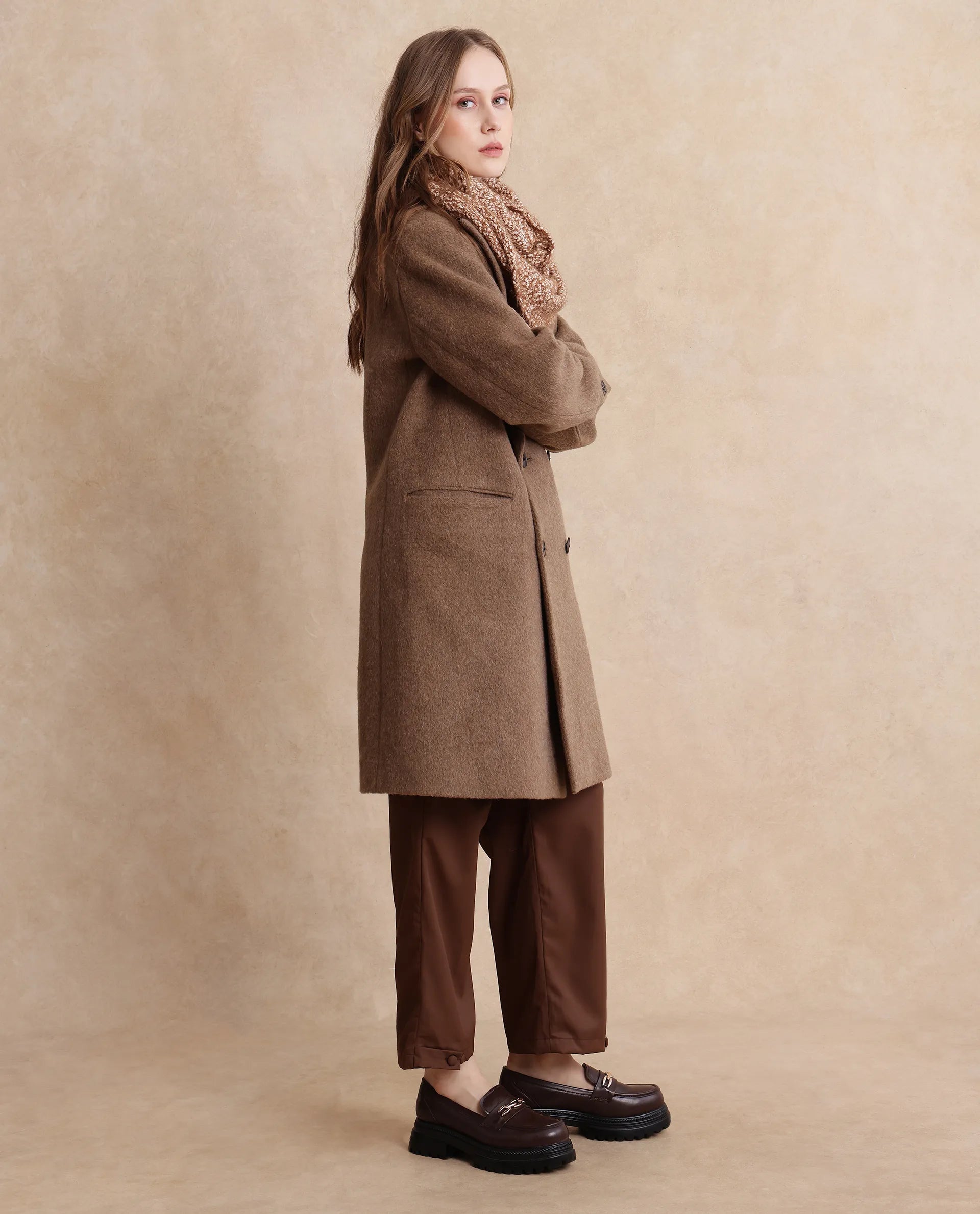 Rareism Women Infinn Brown Acrylic Plain Muffler