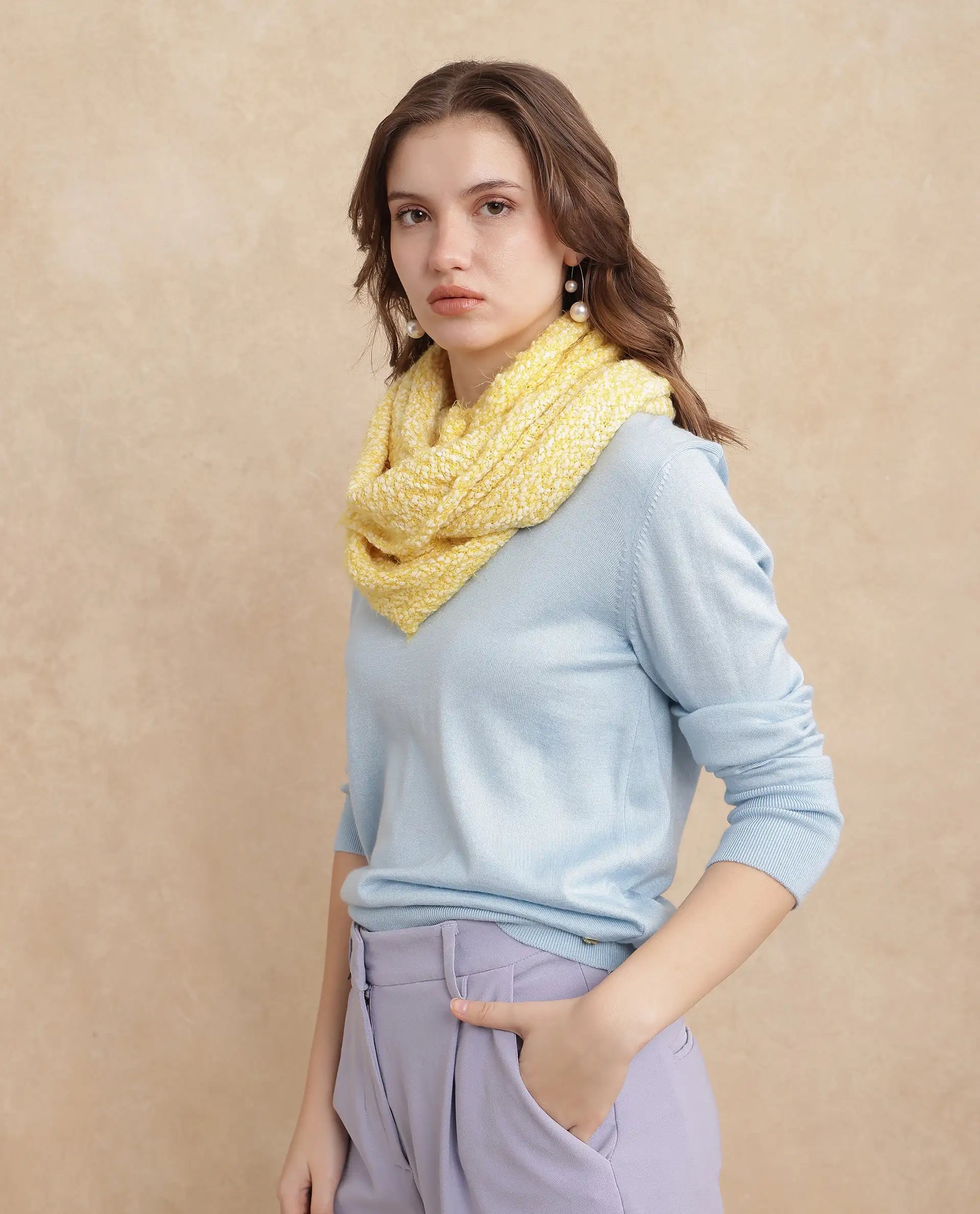 Rareism Women Infinn Yellow Plain Muffler