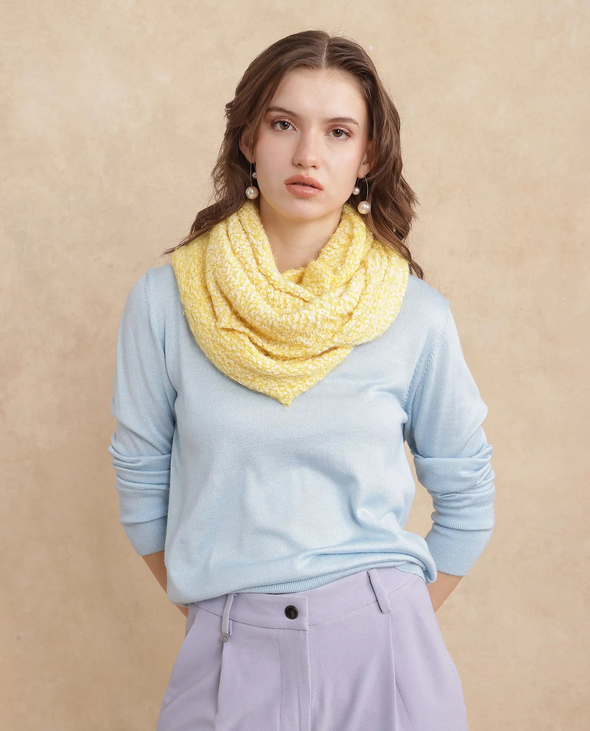 Rareism Women Infinn Yellow Plain Muffler