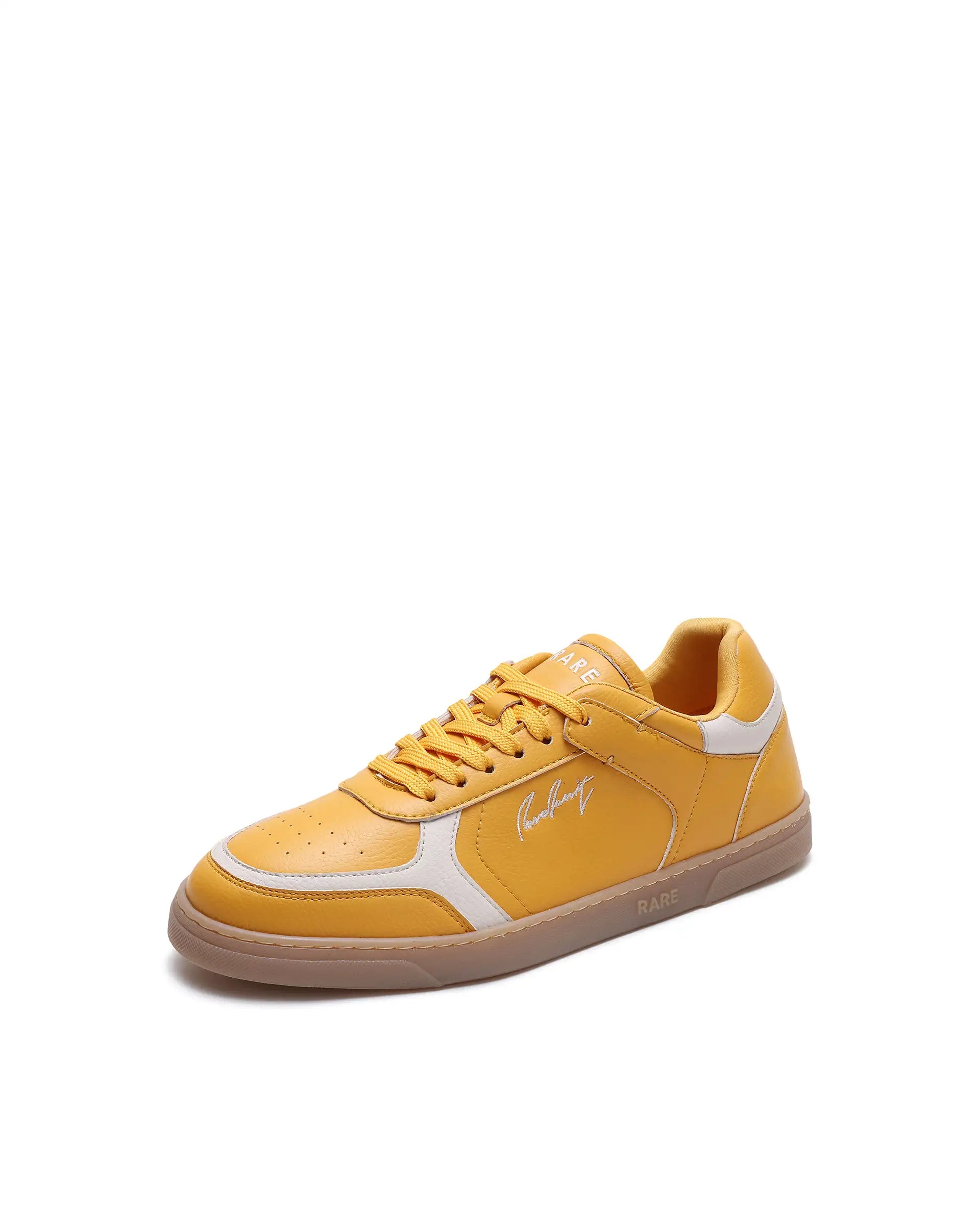 Rare Rabbit Men's Inforo Mustard Micro Leather Sneaker